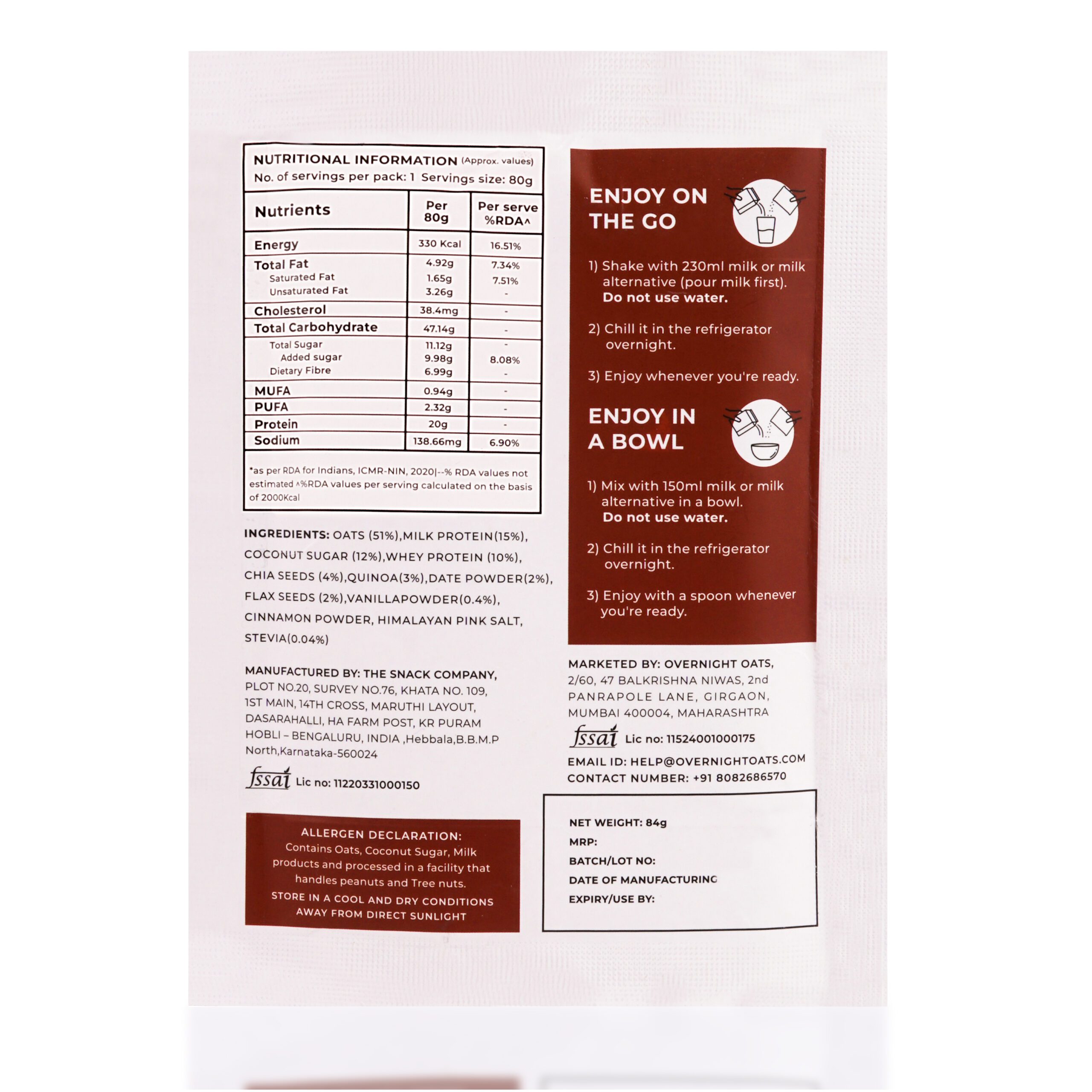 Overnight Oats 20gm High Protein, Refined Sugar Free, With Cinnamon, Vanilla, Chia Seeds, Whey Protein & more| Breakfast Cereals for Weight Management| (Cinnamon Roll, Pack of 5) - Image 3