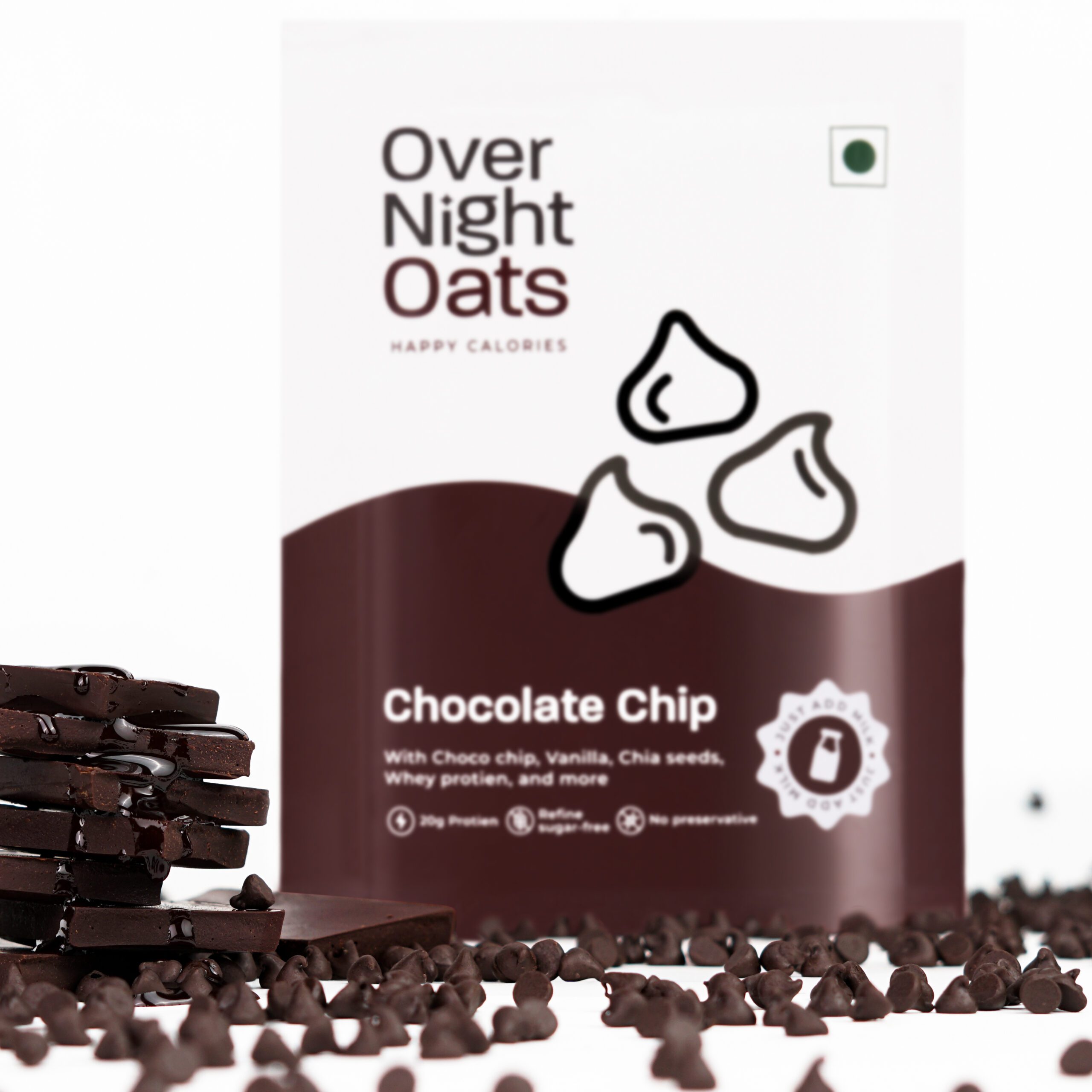 Overnight Oats 20gm High Protein, Refined Sugar Free, With Choco Chip, Chia Seeds, Whey Protein & more (Chocolate Chip, 85gm each)| Breakfast Cereals for Weight Management| Pack of 5 - Image 2