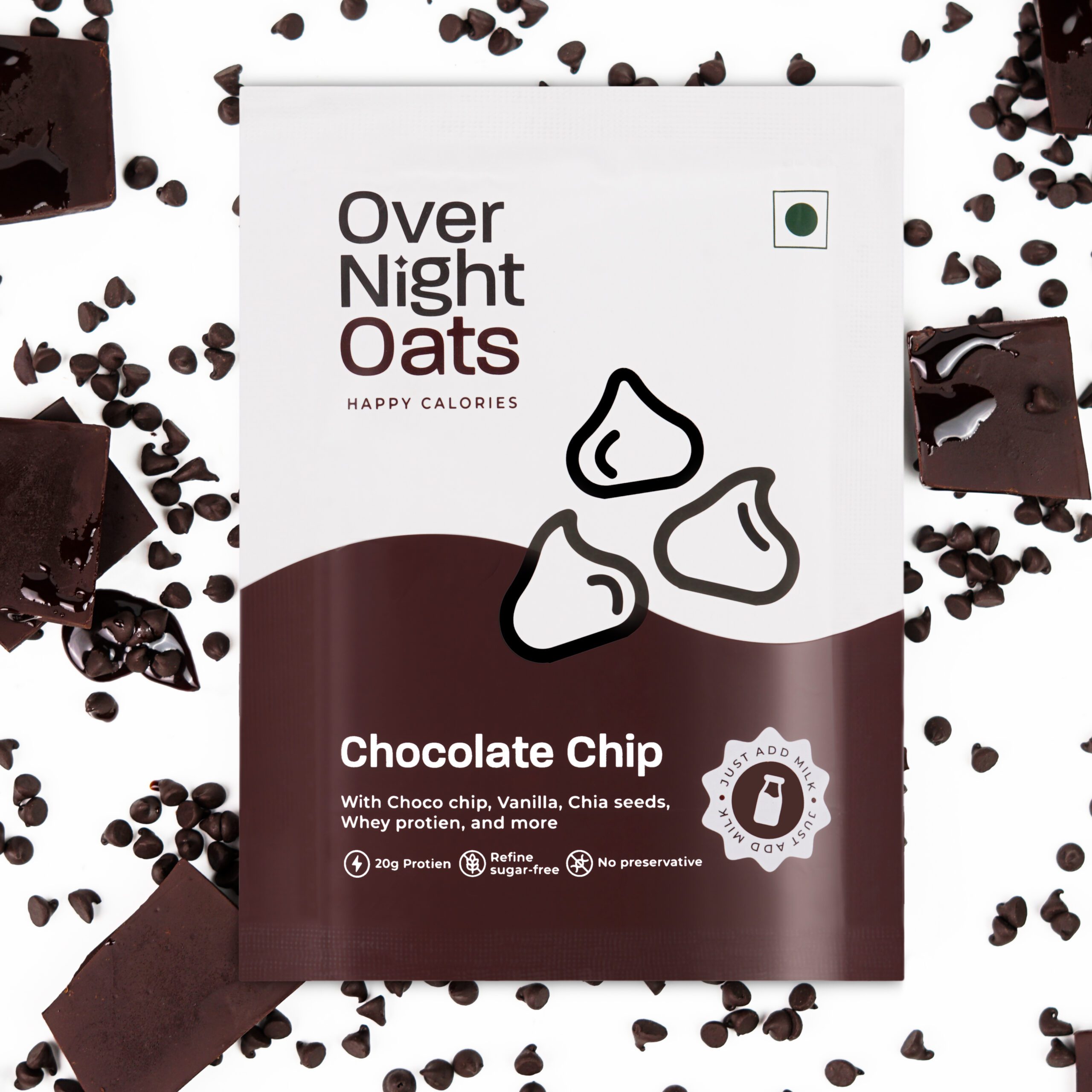 Overnight Oats 20gm High Protein, Refined Sugar Free, With Choco Chip, Chia Seeds, Whey Protein & more (Chocolate Chip, 85gm each)| Breakfast Cereals for Weight Management| Pack of 5 - Image 3