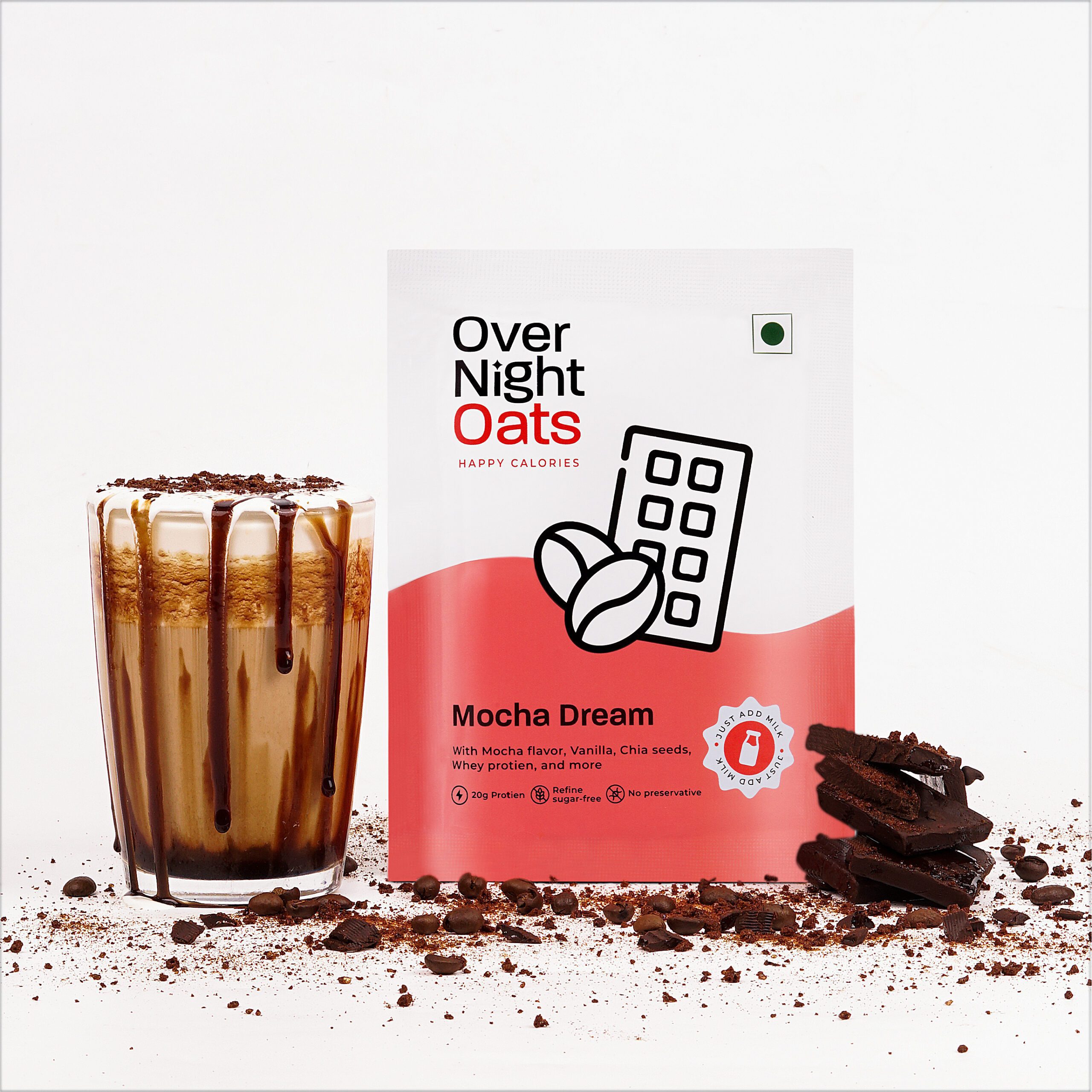 Overnight Oats High Protein, Refined Sugar Free, With Mocha Flavour, Vanilla, Chia Seeds, Whey Protein & more| Breakfast Cereals for Weight Management| (Mocha Dream, 20grams Protein, Pack of 5)