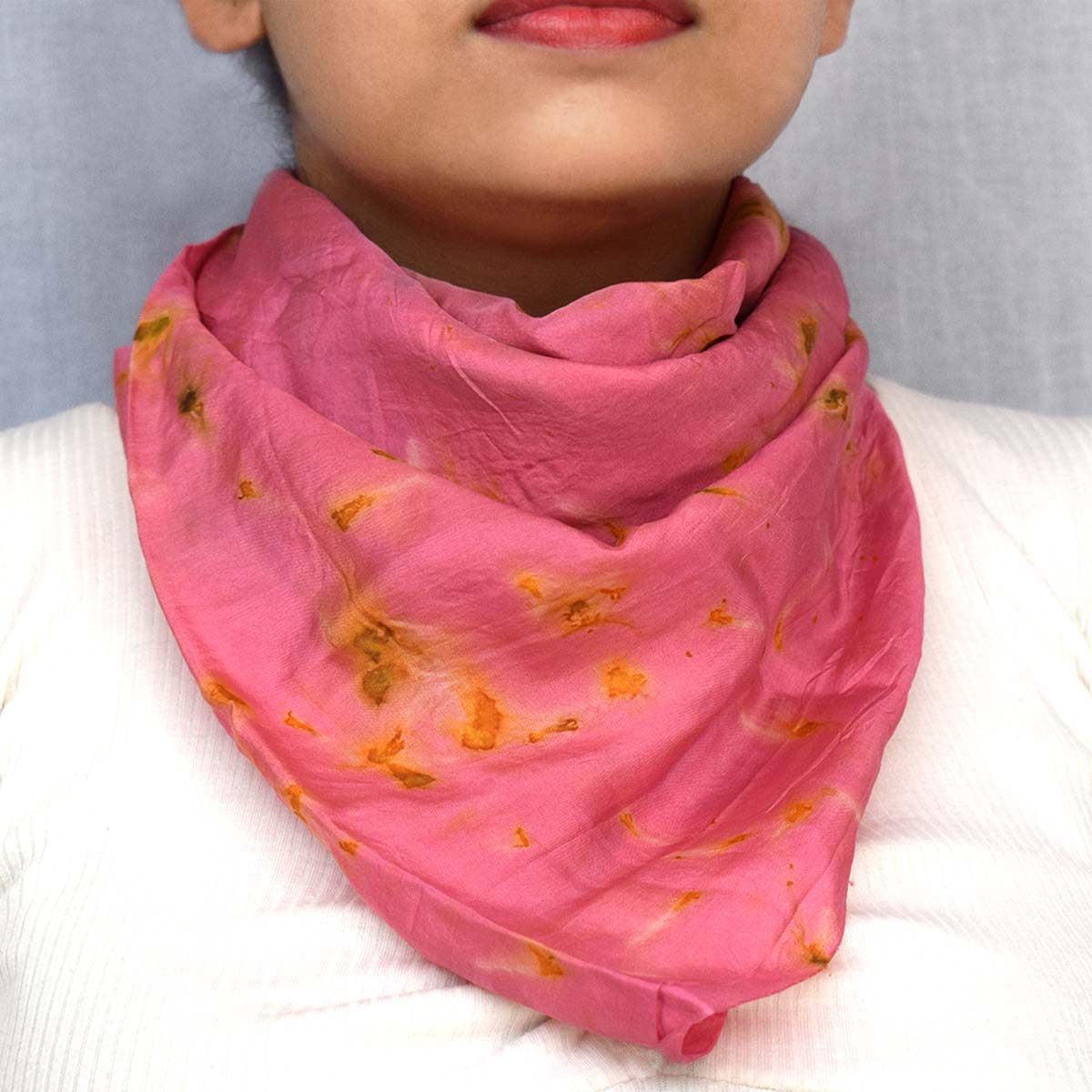 Eco-printed Silk Bandana - Pink with Yellow