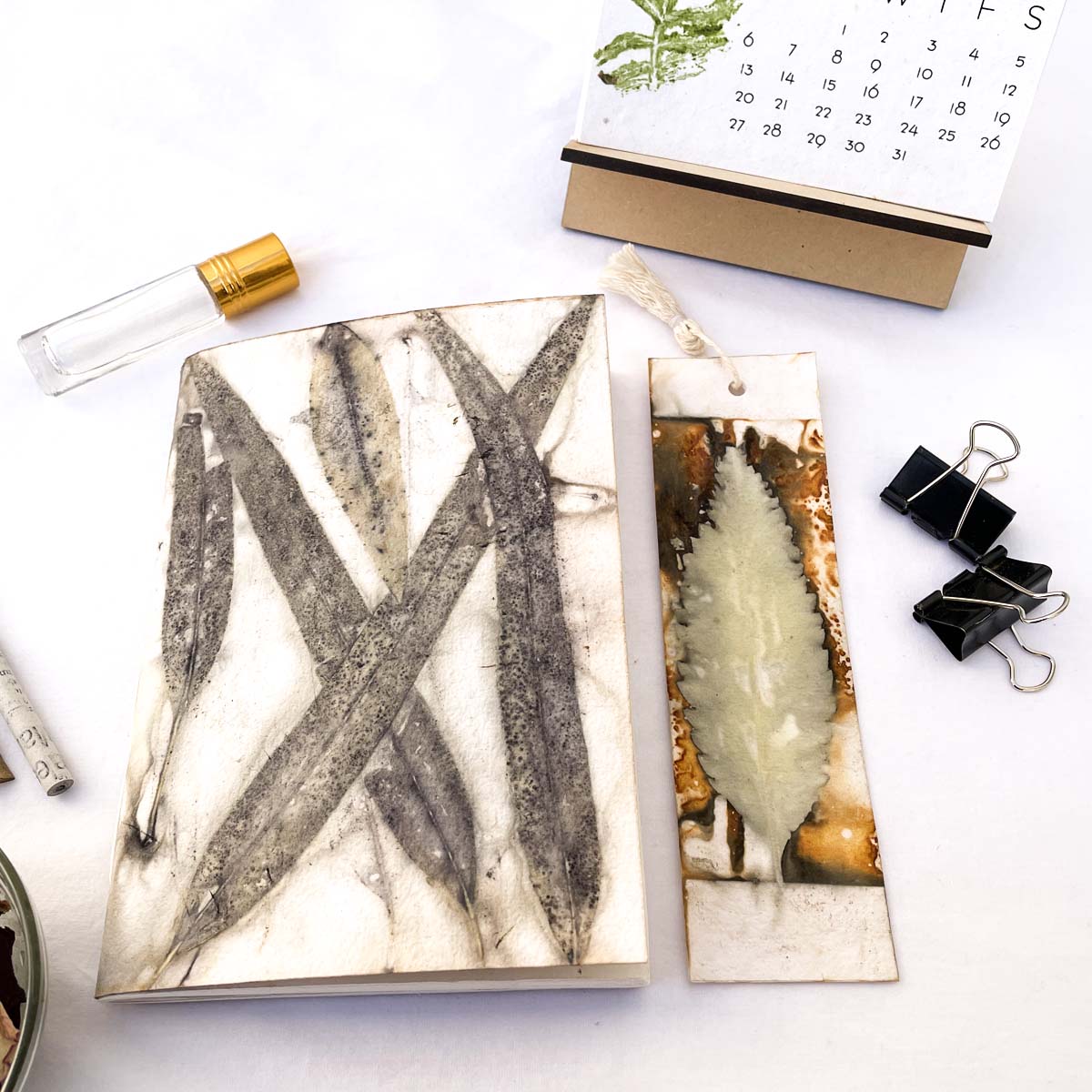 Eco-printed Eucalyptus Journal-Bookmark Combo
