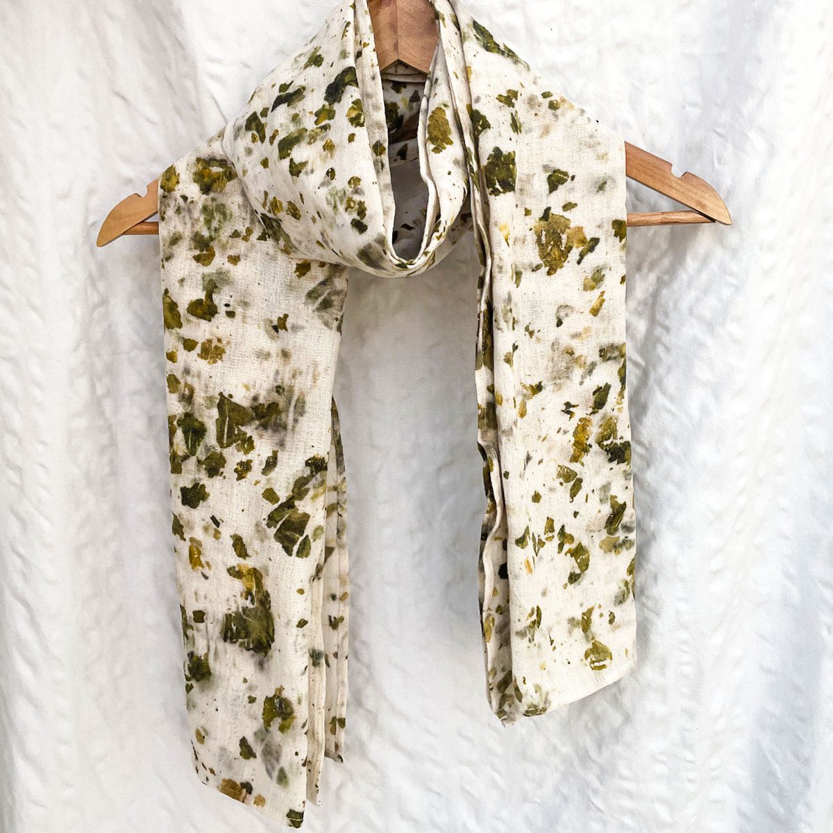 Eco-printed Kala Cotton Stole -  Off white with green