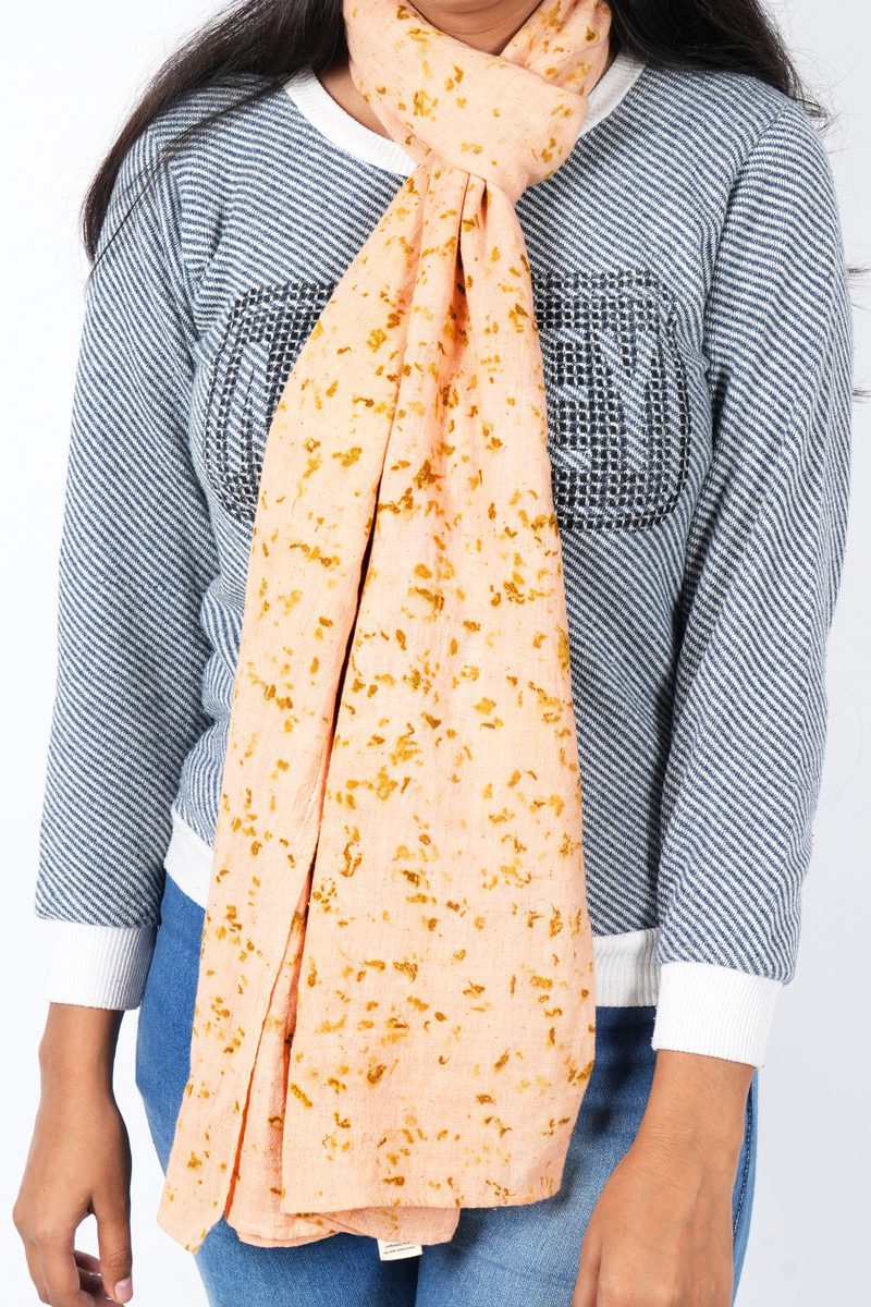 Eco-printed Kala Cotton Stole - Peach with Yellow - Image 4
