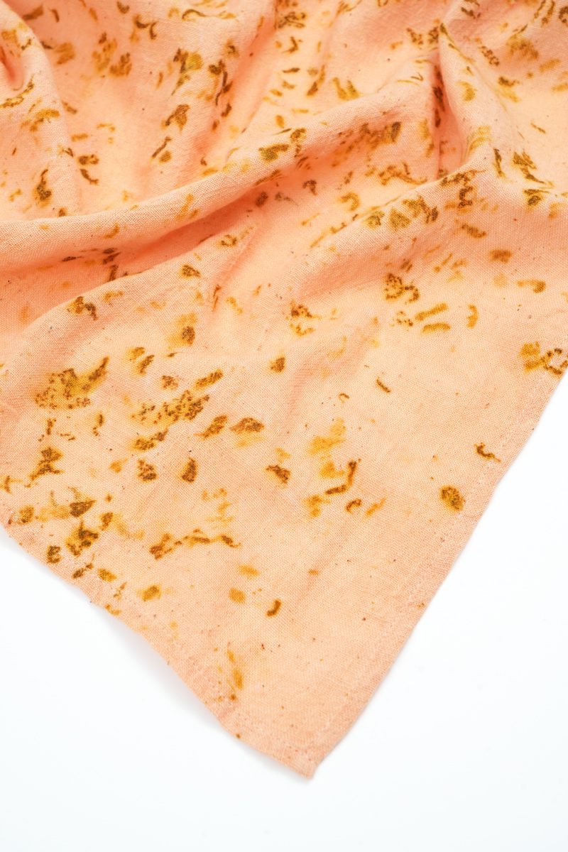 Eco-printed Kala Cotton Stole - Peach with Yellow - Image 3