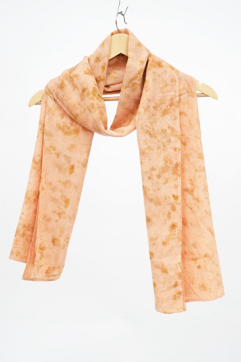 Eco-printed Kala Cotton Stole -  Peach with Green