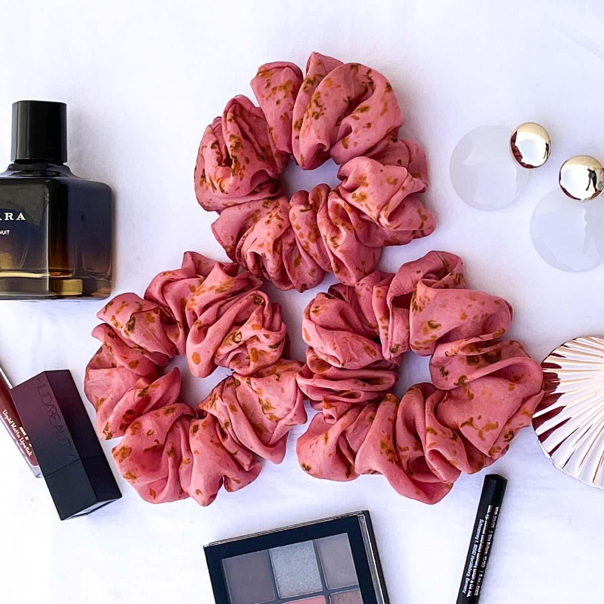 Eco-printed Silk Scrunchies - Set of 3- Pink