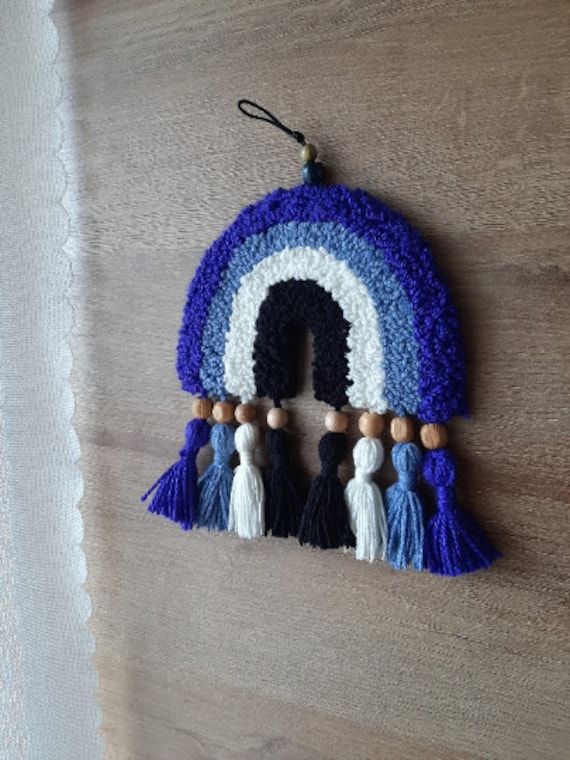Evil Eye Punch Needle Rainbow Wall Hanging – Boho Yarn Decor