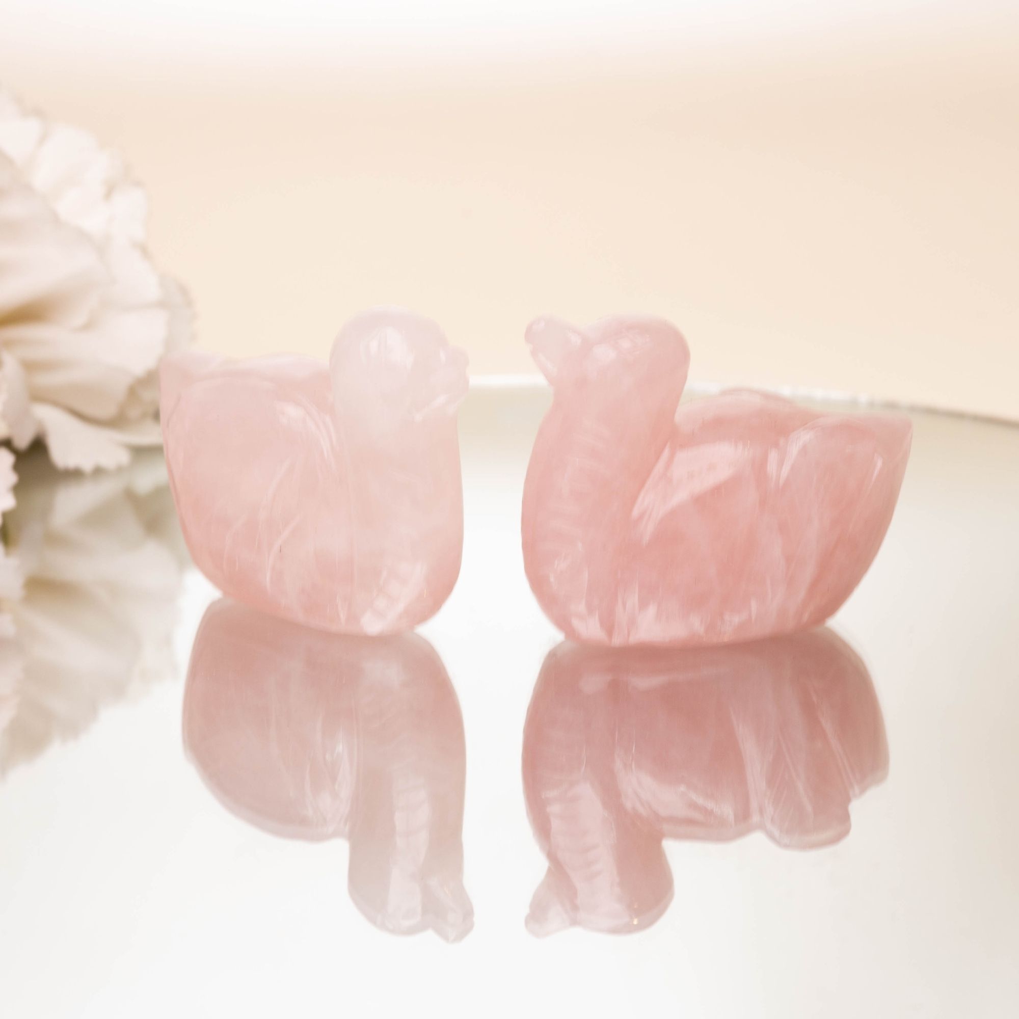 Rose Quartz Crystal Duck pair