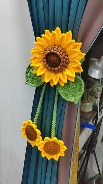 Handmade Crochet Sunflower Curtain Tieback
