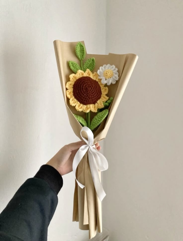 Handmade Crochet Sunflower & Daisy Mini Bouquet