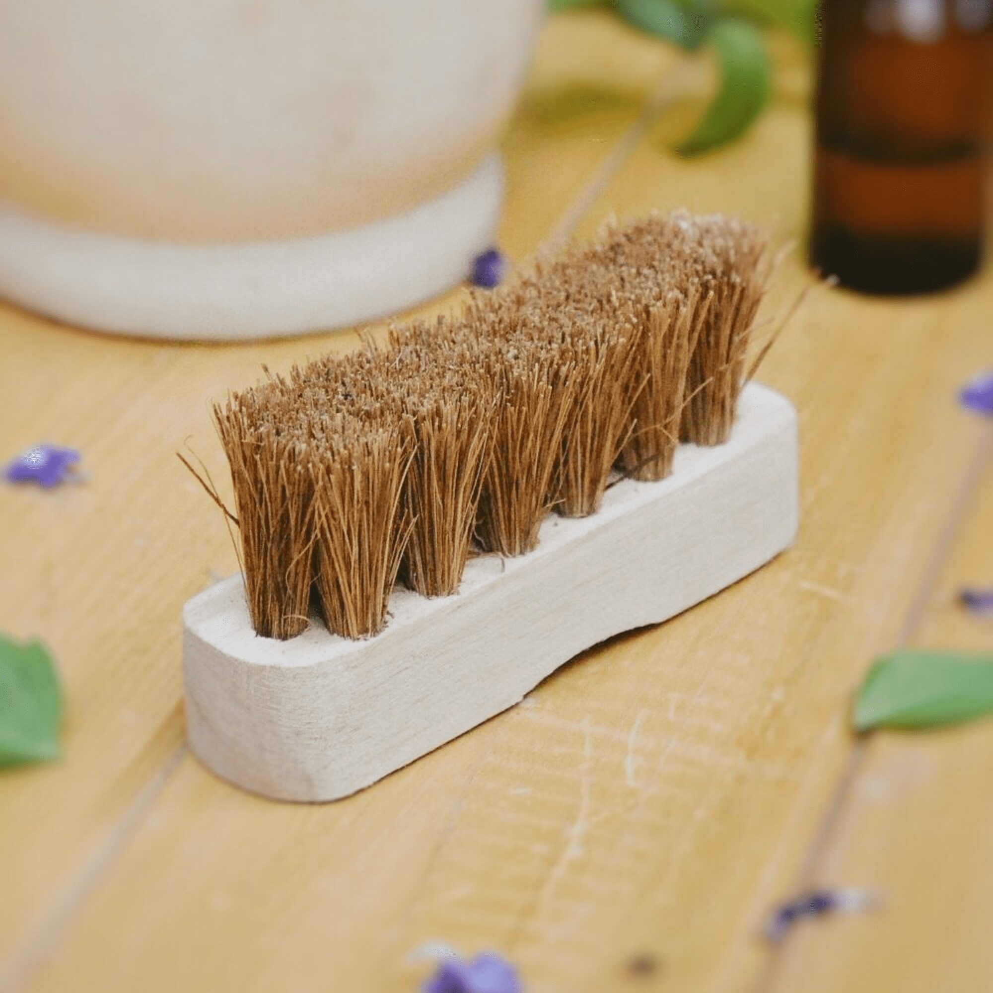 Eco-friendly Coconut Coir Pedicure Brush with natural bristles and wooden handle, ideal for sustainable foot care, exfoliation, and zero-waste self-care routines.