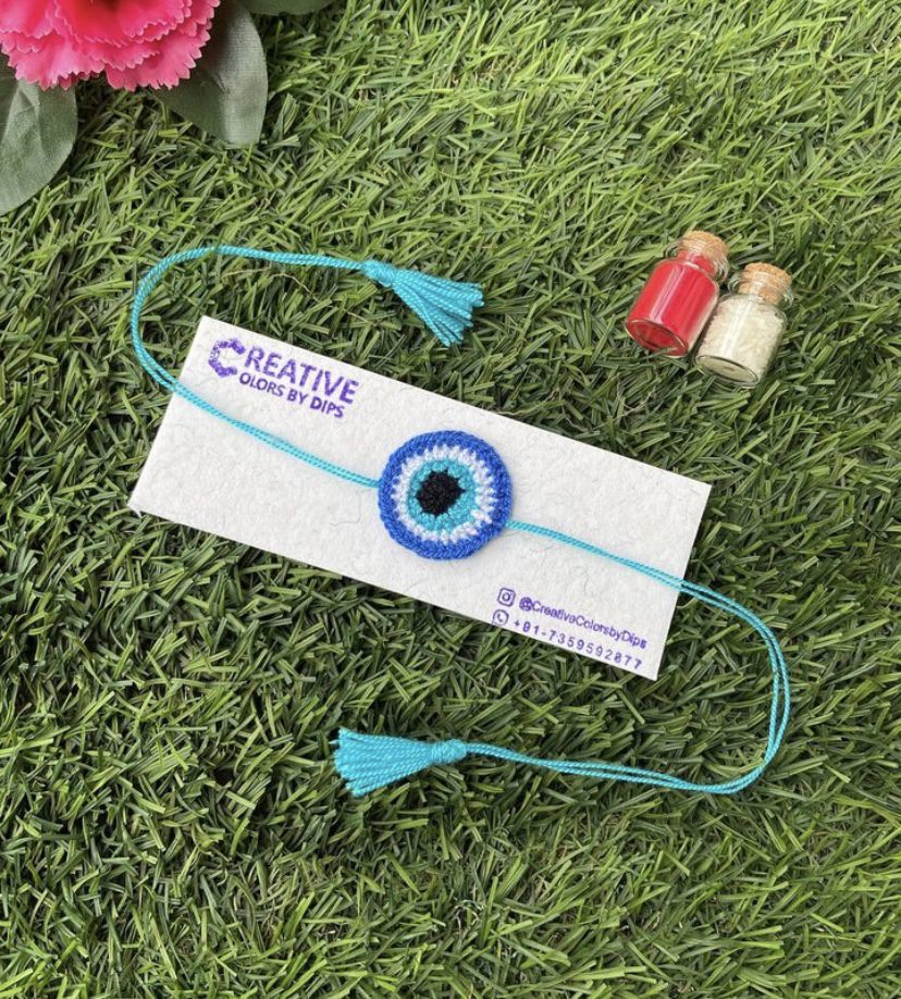 Handmade Crochet Evil Eye Rakhi | Eco-Friendly & Reusable Rakhi for Brother