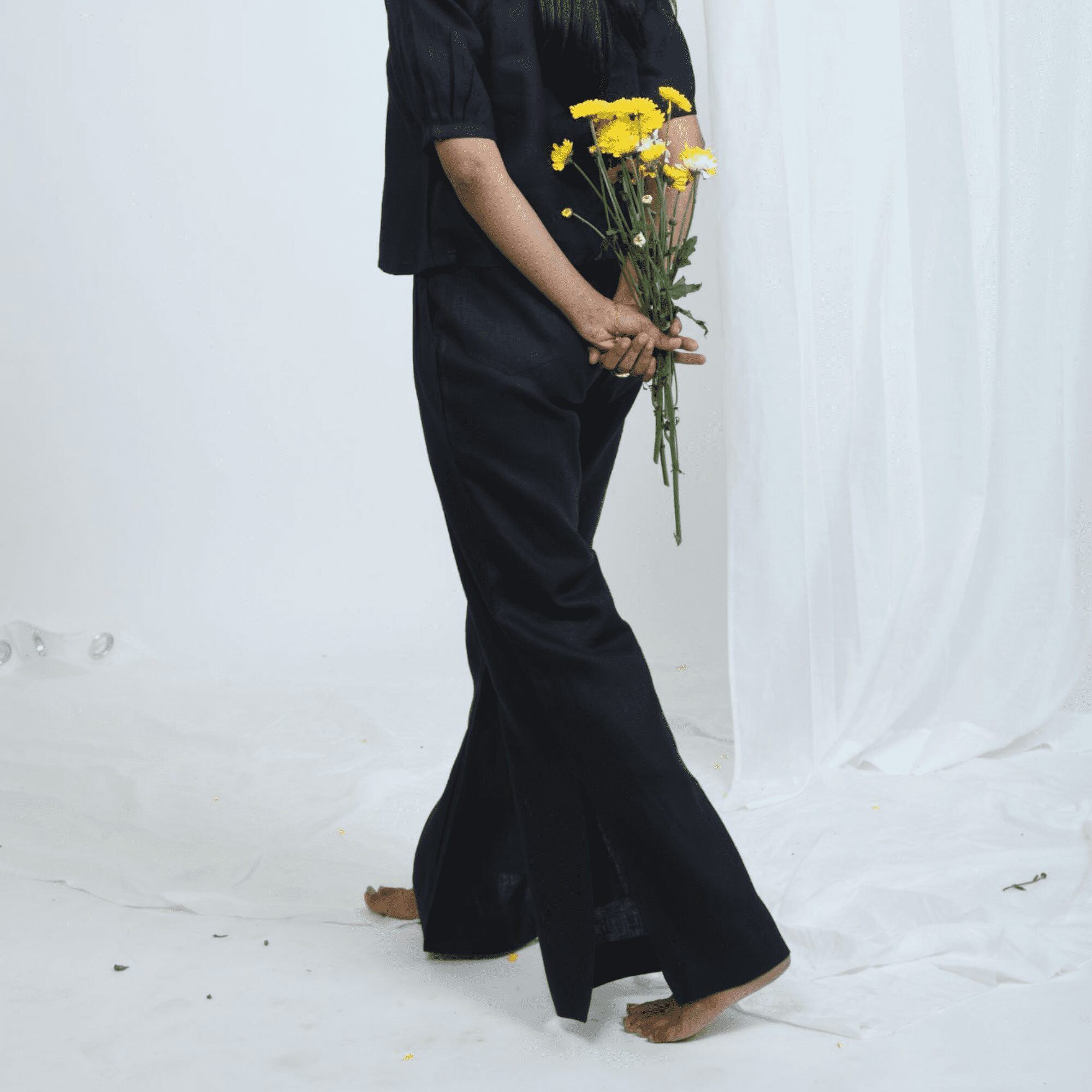 Hemp Flared Pants with Side Detail | Truffle