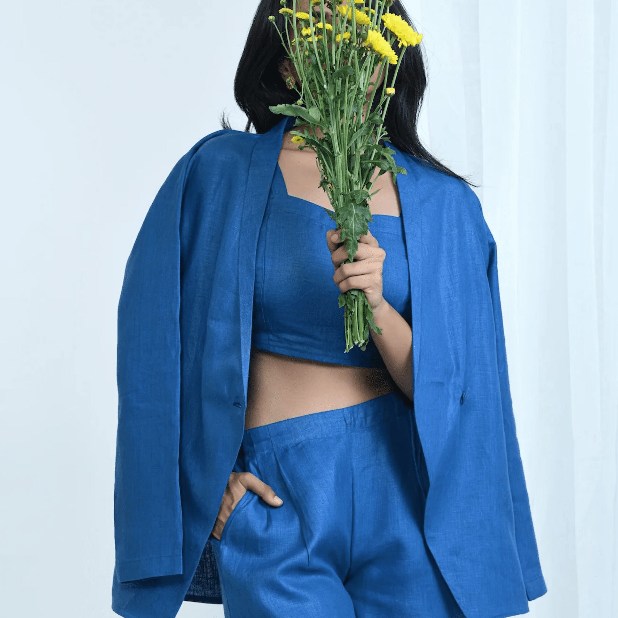 Pure Hemp Crop Blazer | Lightweight | Office wear | Blueberry