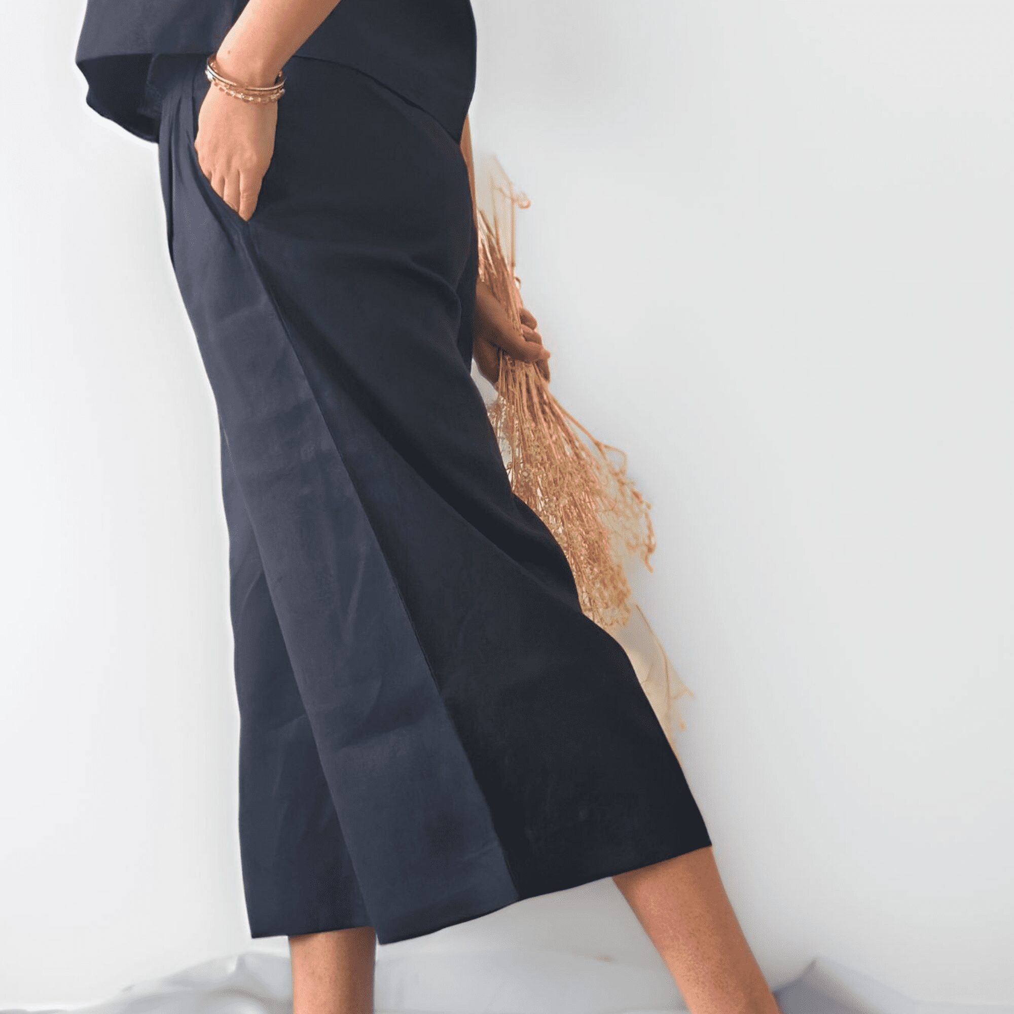 Multi Pocket Hemp Wide Leg Pants | Truffle