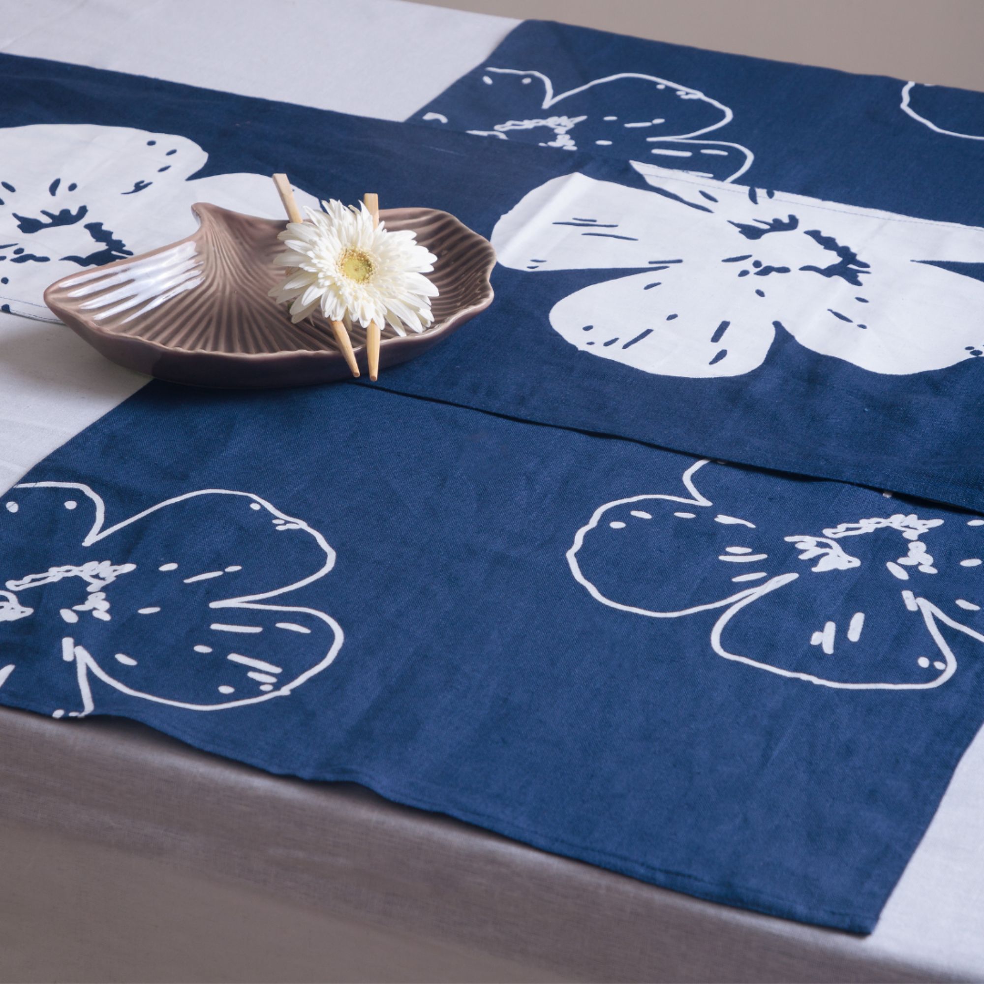 Prasoon Table Linen Set | Handprinted on 100% Hemp | Runner, Placemats, and Napkin set