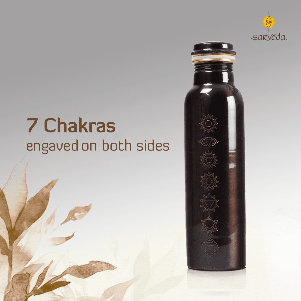Sarveda 7 Chakra Vintage Copper Water Bottle 1 Litre | With Handle - Image 2