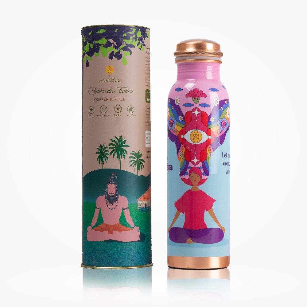 Sarveda Artistically Designed Copper Bottles | Pink and Positive