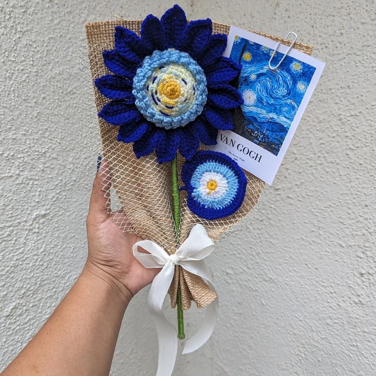Van Gogh Starry Night-Inspired Crochet Flower Bouquet