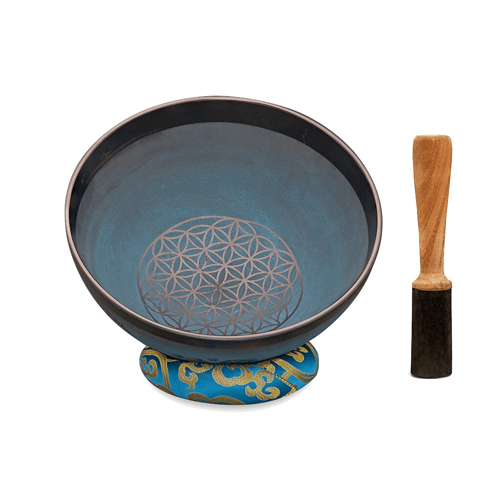 Flower of Life with Sacred Symbols Singing Bowls | Blue