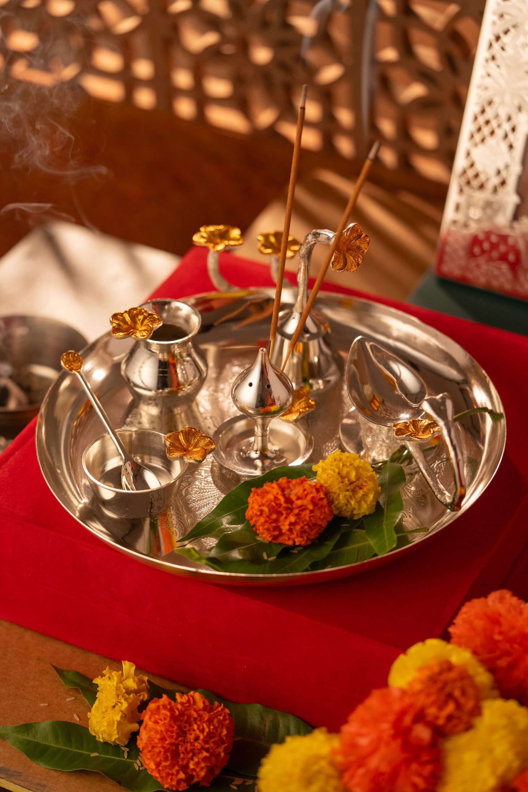 Golden Flower Pooja Thali - Image 2