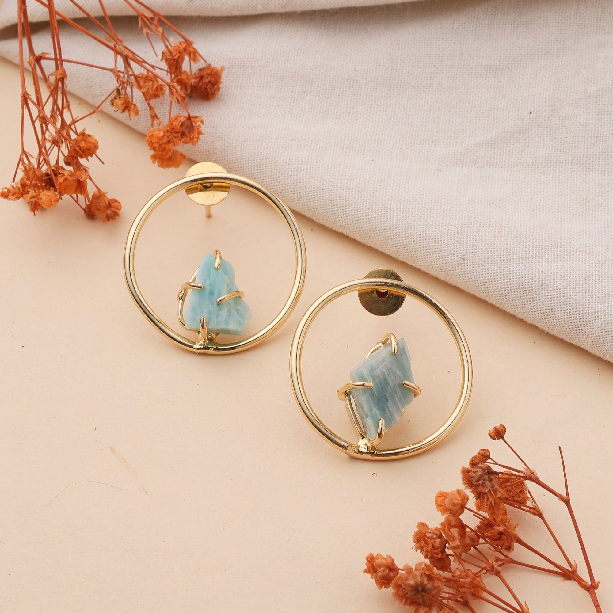 Round Amazonite Stone earrings - Image 2