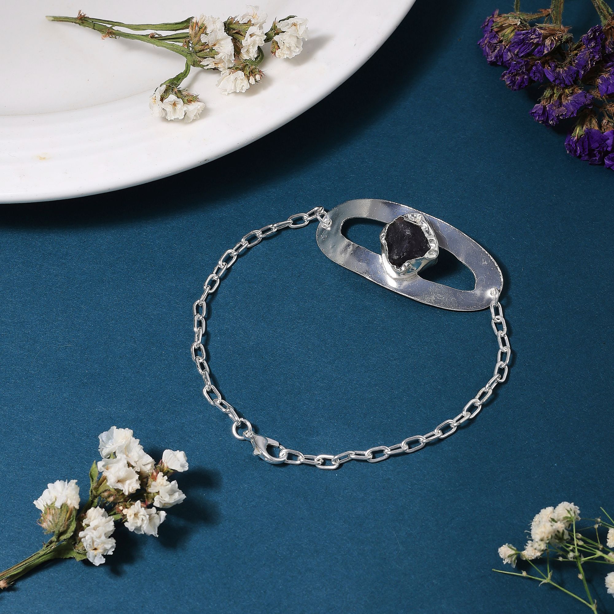 Silver Black Tourmaline Bracelet