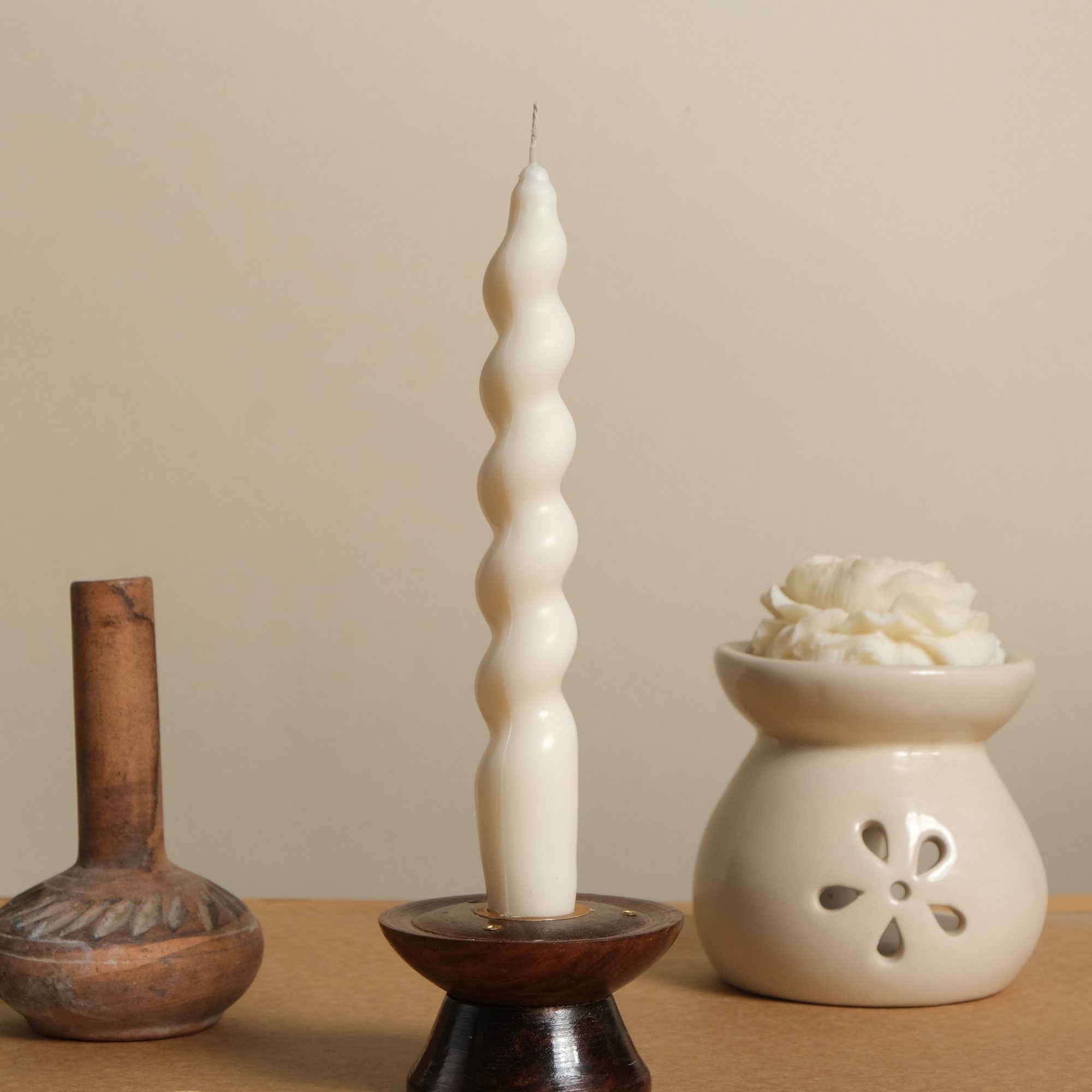 Swirl Pillar Candle – 180g Soy Wax | Aesthetic Form with Subtle Fragrance