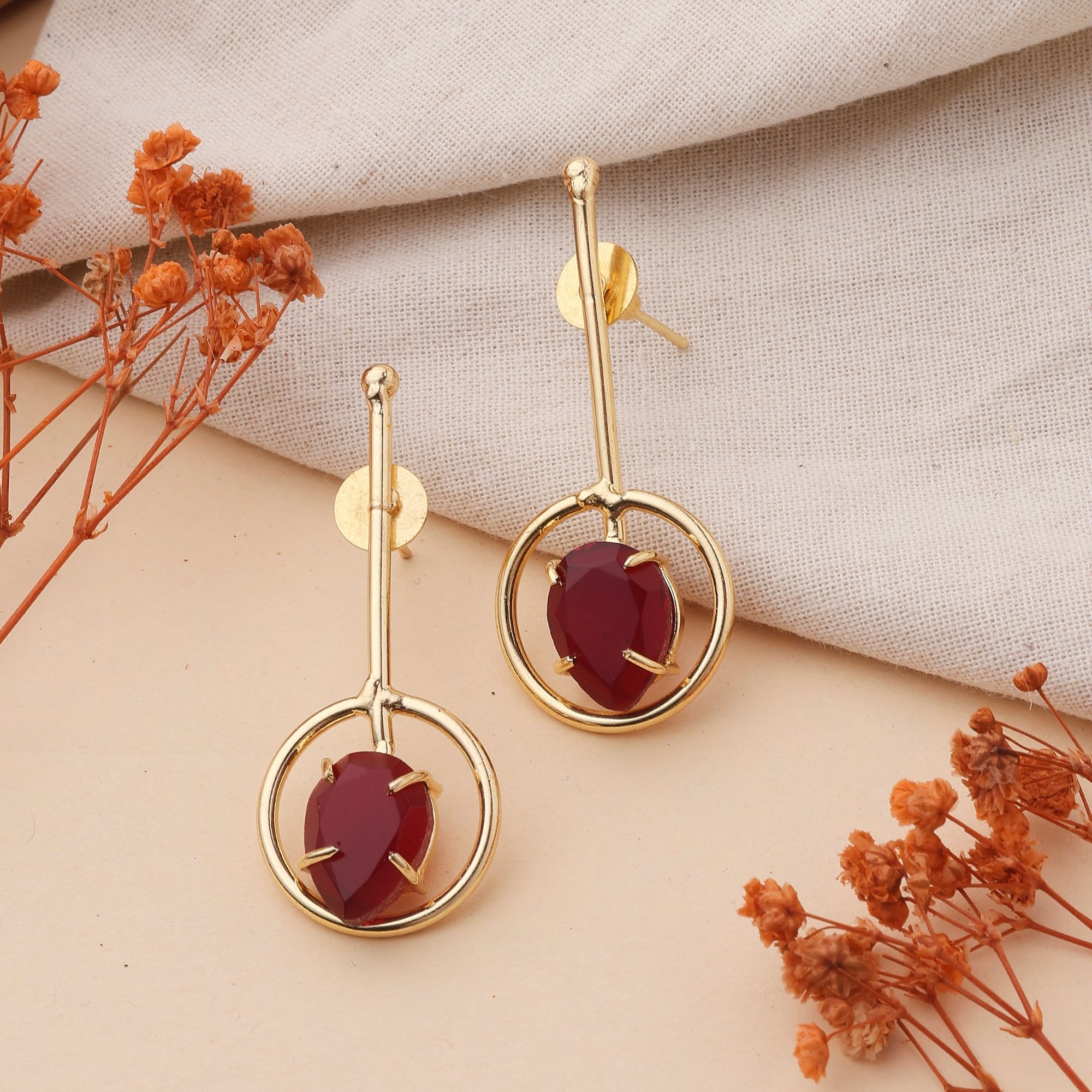 Tall Maroon stone earrings - Image 2