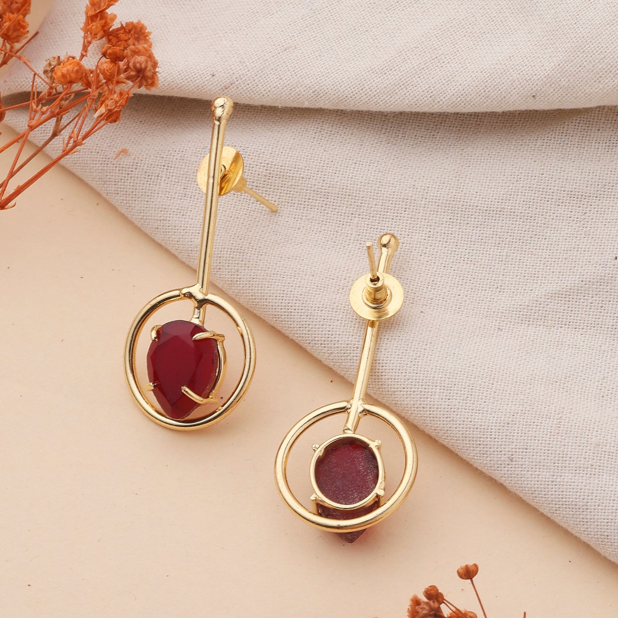 Tall Maroon stone earrings - Image 3