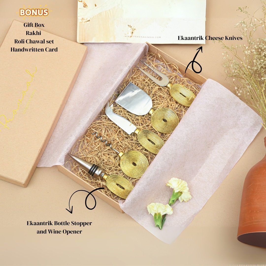 Wine and Cheese Gift Hamper | Brass Cheese Knives and Brass Wine Accessories | Luxury Handmade Gifting