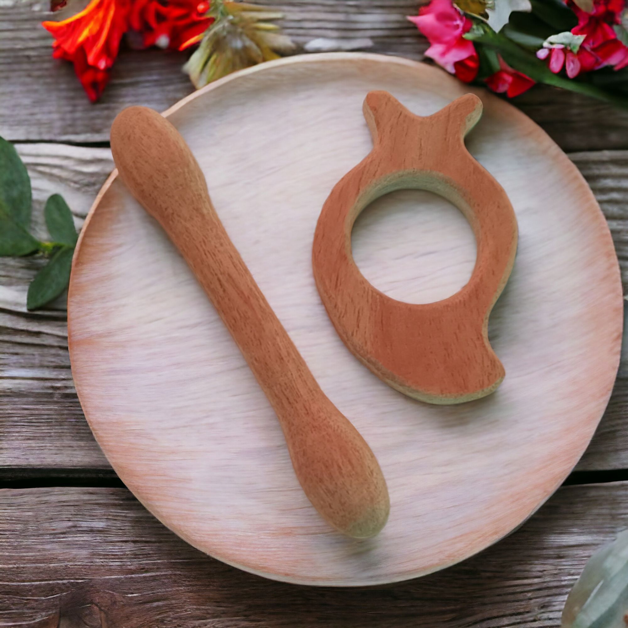 Neem Wooden Immunity Boosting Teethers - Mango & Dumbbell Shapes
