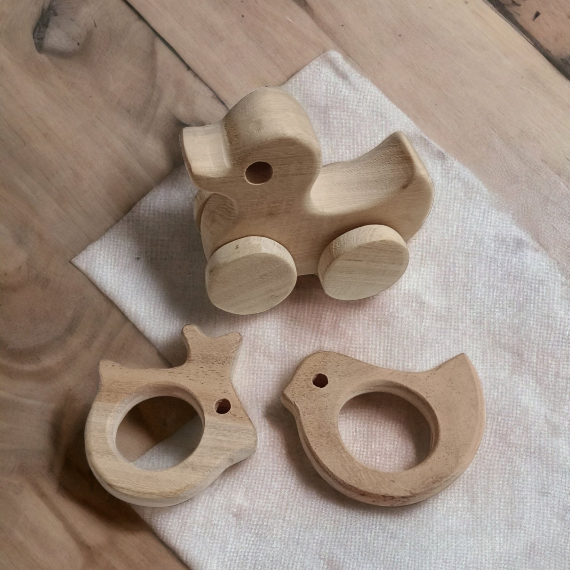 100% Natural Neem Wooden Teethers & Wheel Toy - Bunny, Dove & Duck Shapes - Image 3