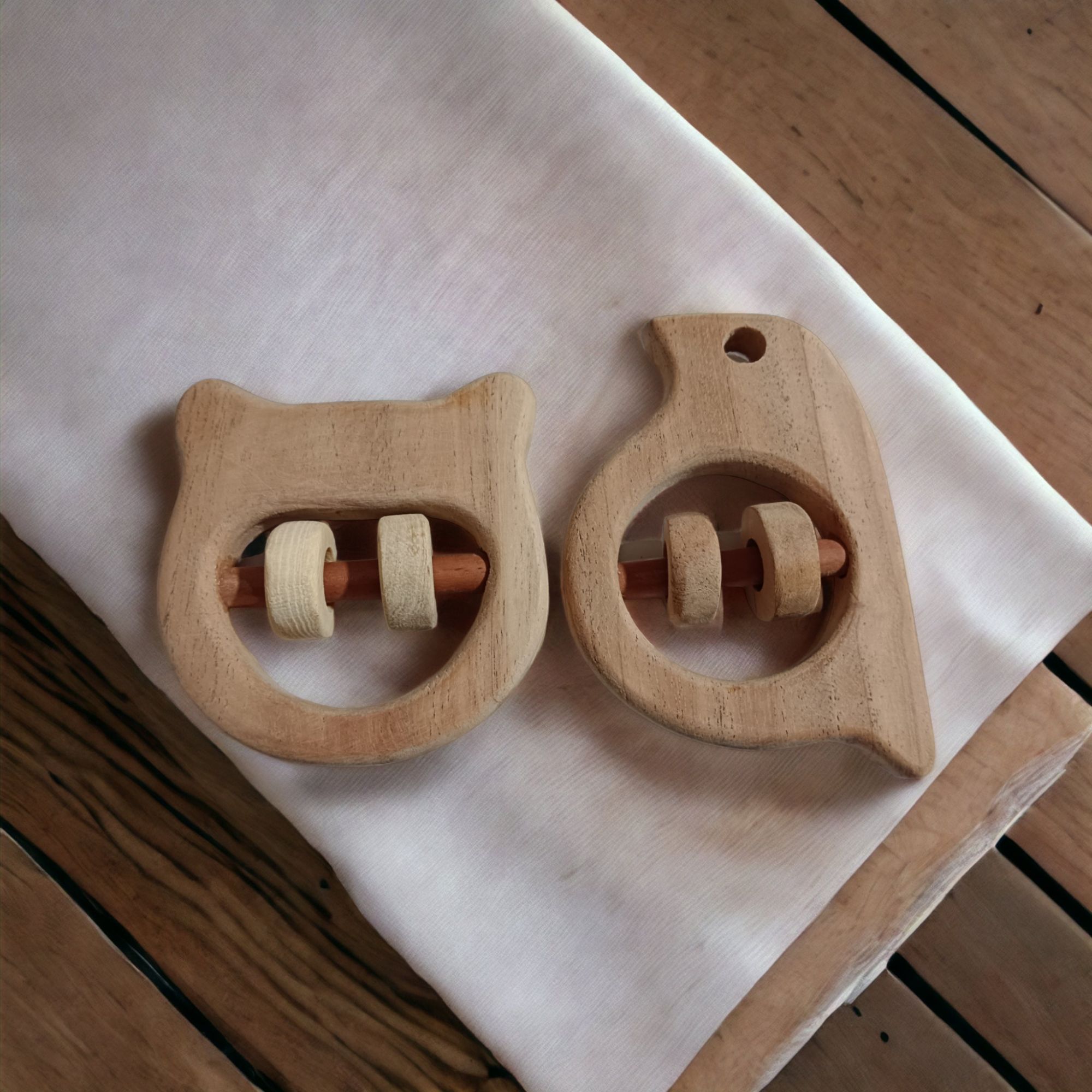 Nice Sound Making Neem Wooden Rattles for Toddlers- Hippo Head & Sparrow Shapes - Image 2