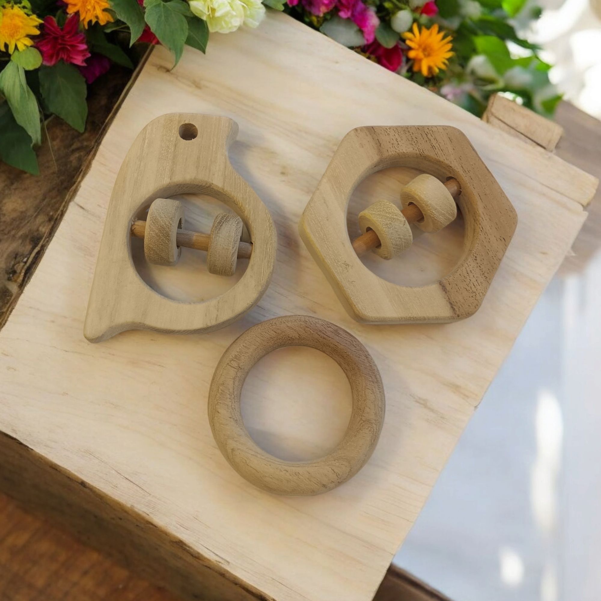 Sensory Developing Rattles & Teether - Made from pure neem wood