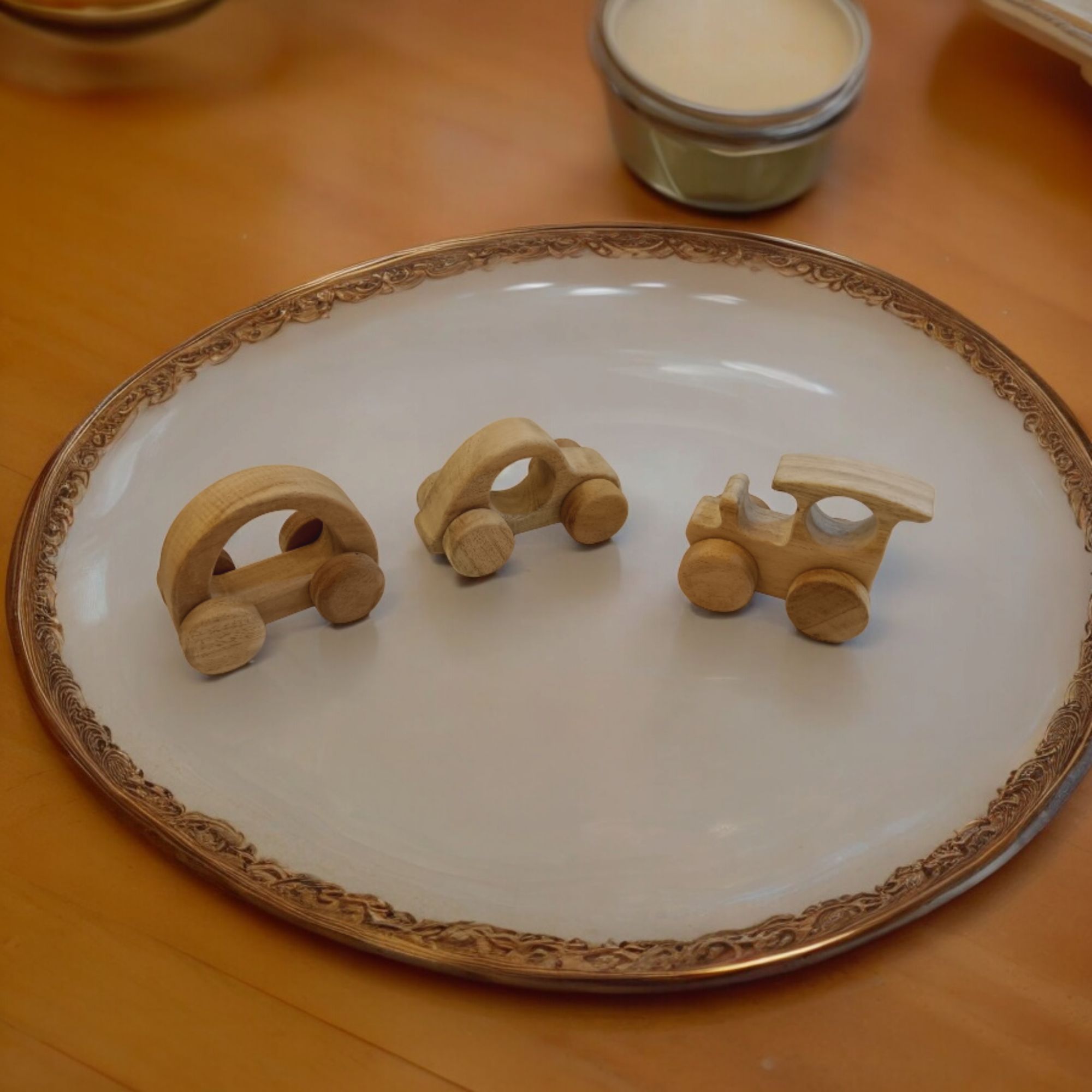 Joy on Wheels - Set of 3 Neem Wooden Push&Pull Toys- Train, Car & Hallow Car Shapes - Image 4