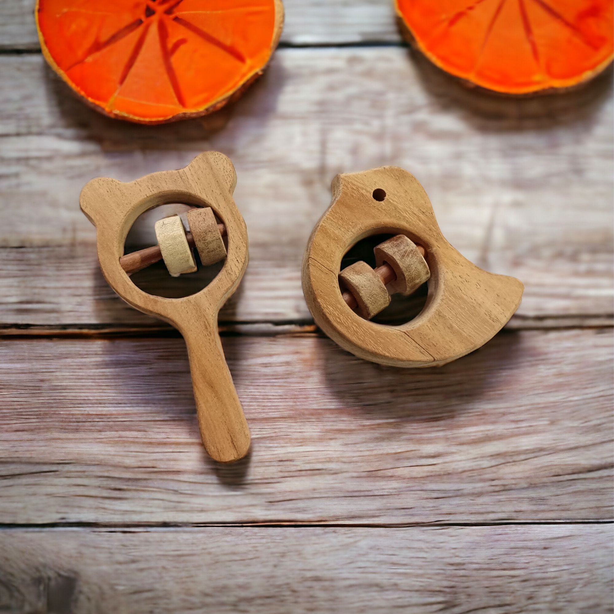 Neem Wooden Sound Making Rattles of Shapes Dove & Mikey Head - Image 3