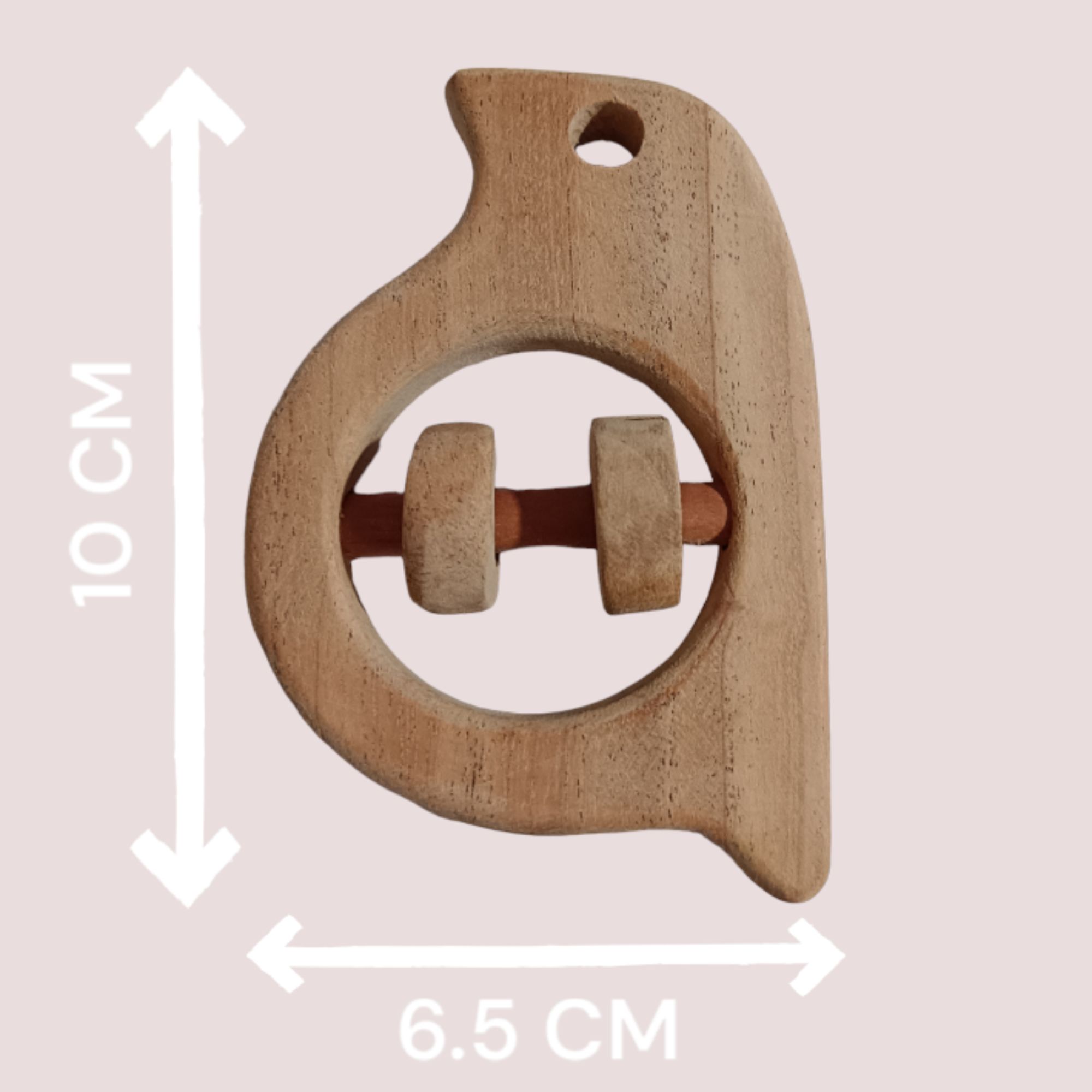 Nice Sound Making Neem Wooden Rattles for Toddlers- Hippo Head & Sparrow Shapes - Image 3