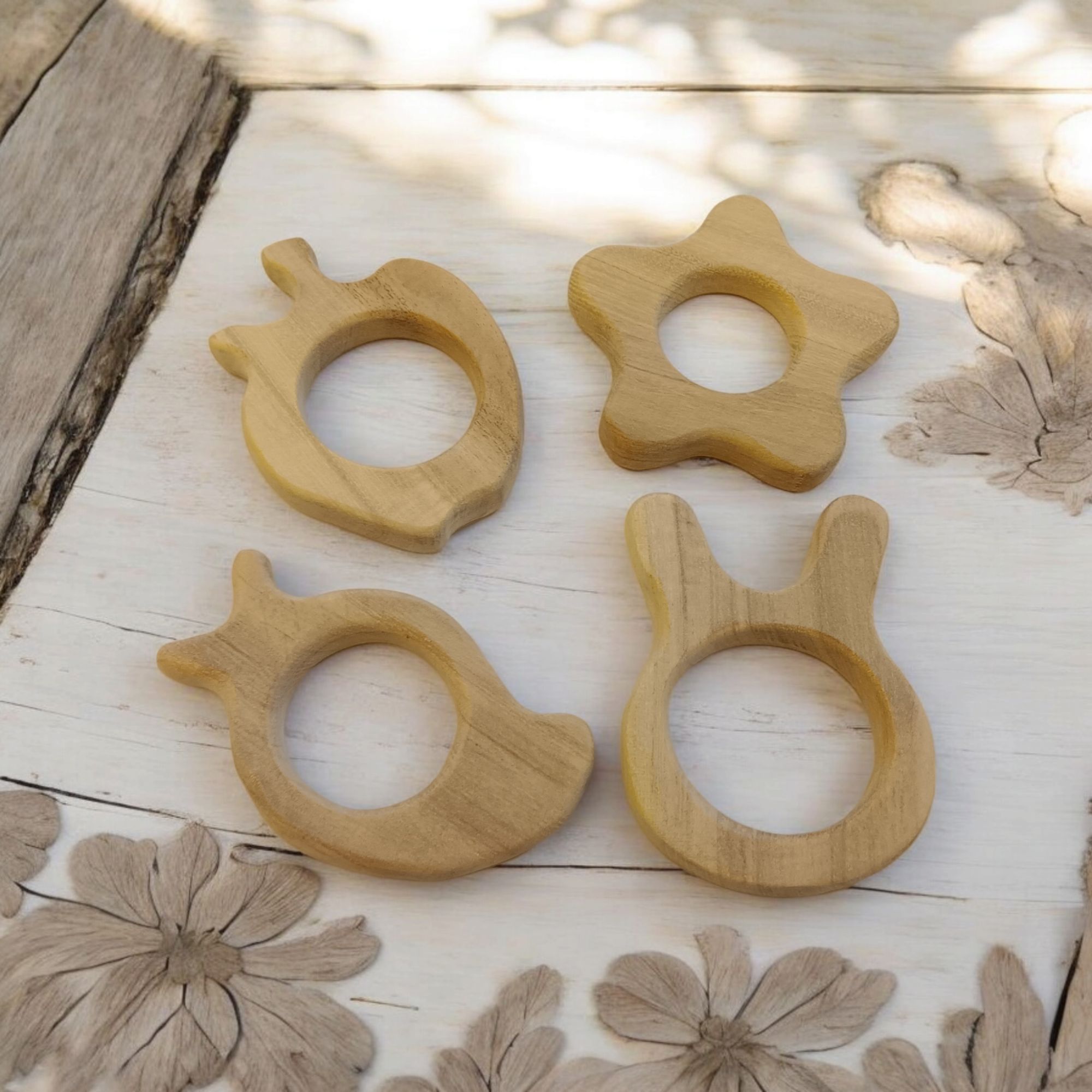 100% Pure Neem Wooden Teethers For Babies Of Age 0 To 3 Years | Apple, Mango, Flower & Bunny Shapes - Image 2
