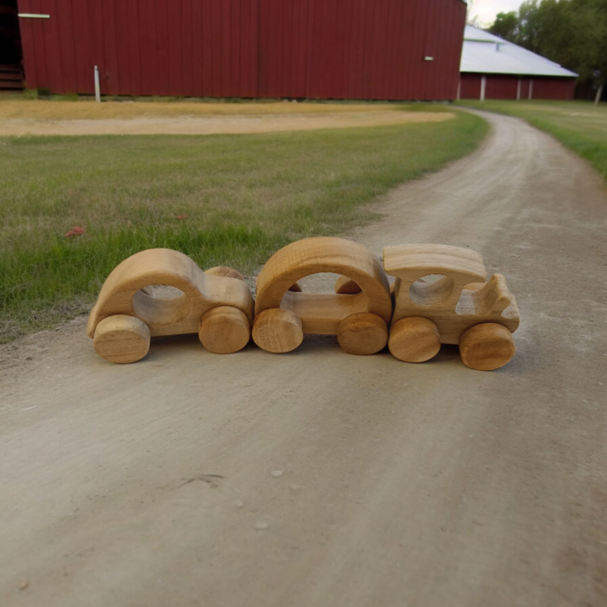Joy on Wheels - Set of 3 Neem Wooden Push&Pull Toys- Train, Car & Hallow Car Shapes - Image 2