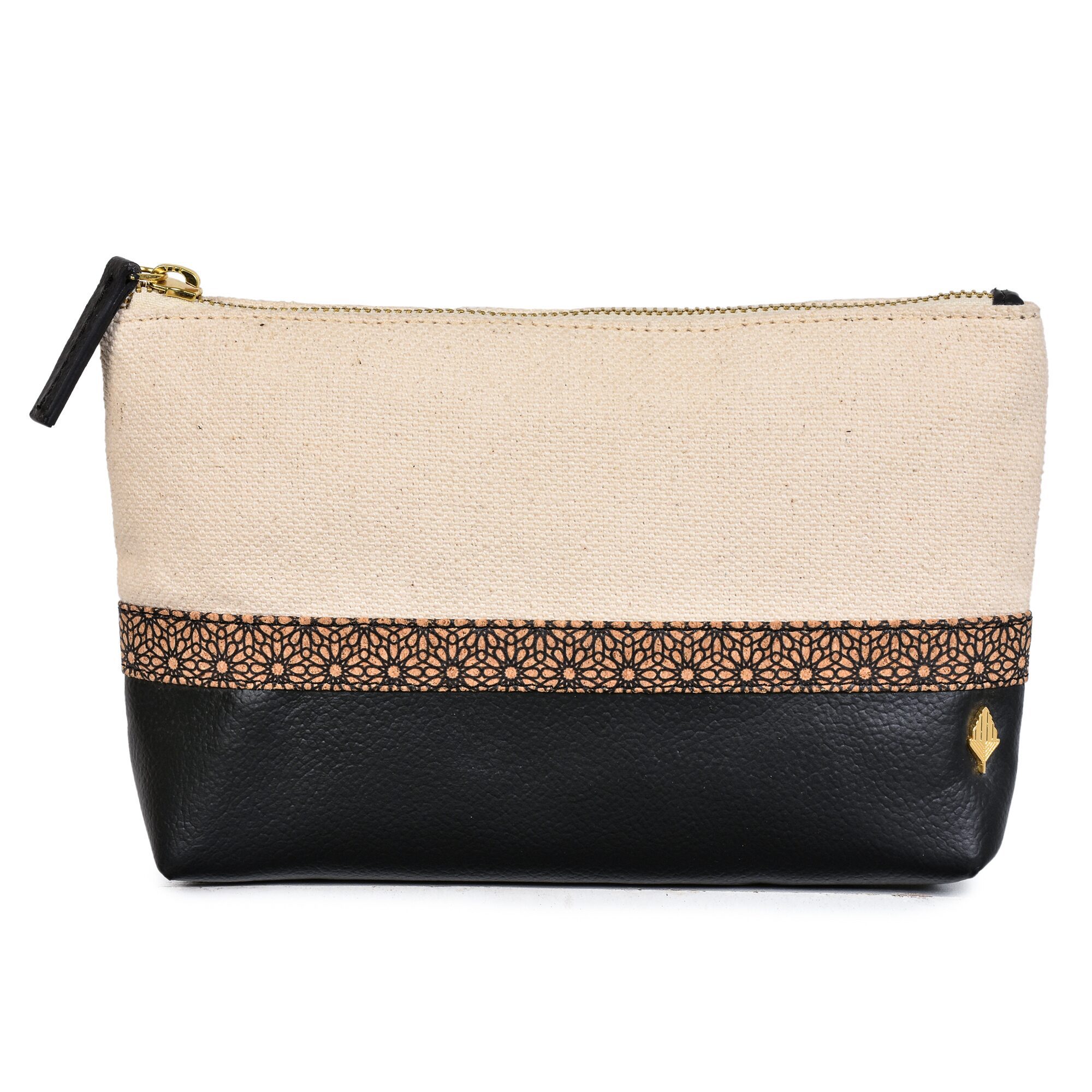 Green Hermitage Utility Kit | Vegan Leather & Cork Printing, Zip Closure (Off White & Black)