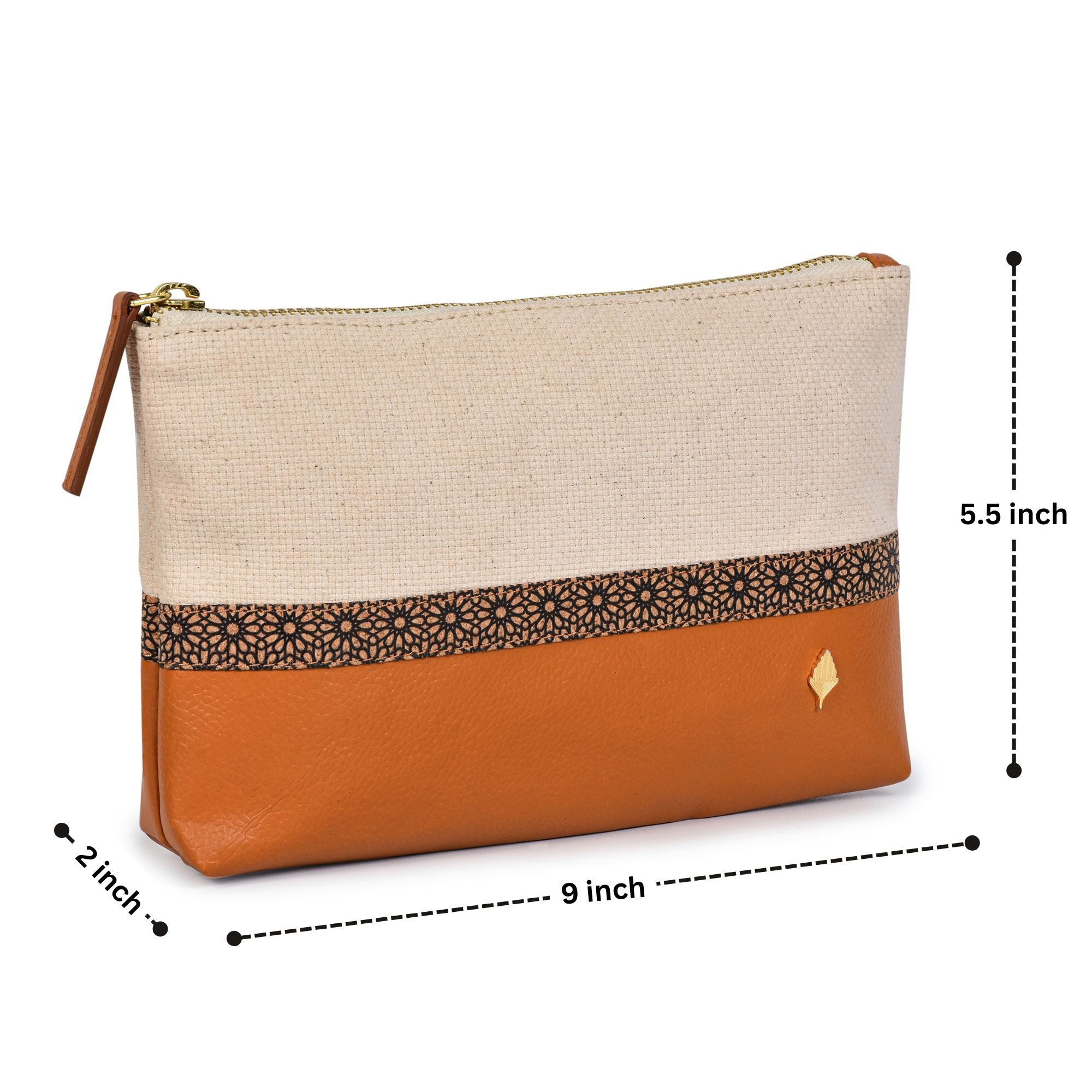 Green Hermitage Utility Kit | Vegan Leather & Cork Printing, Zip Closure (Off White & tan) - Image 5