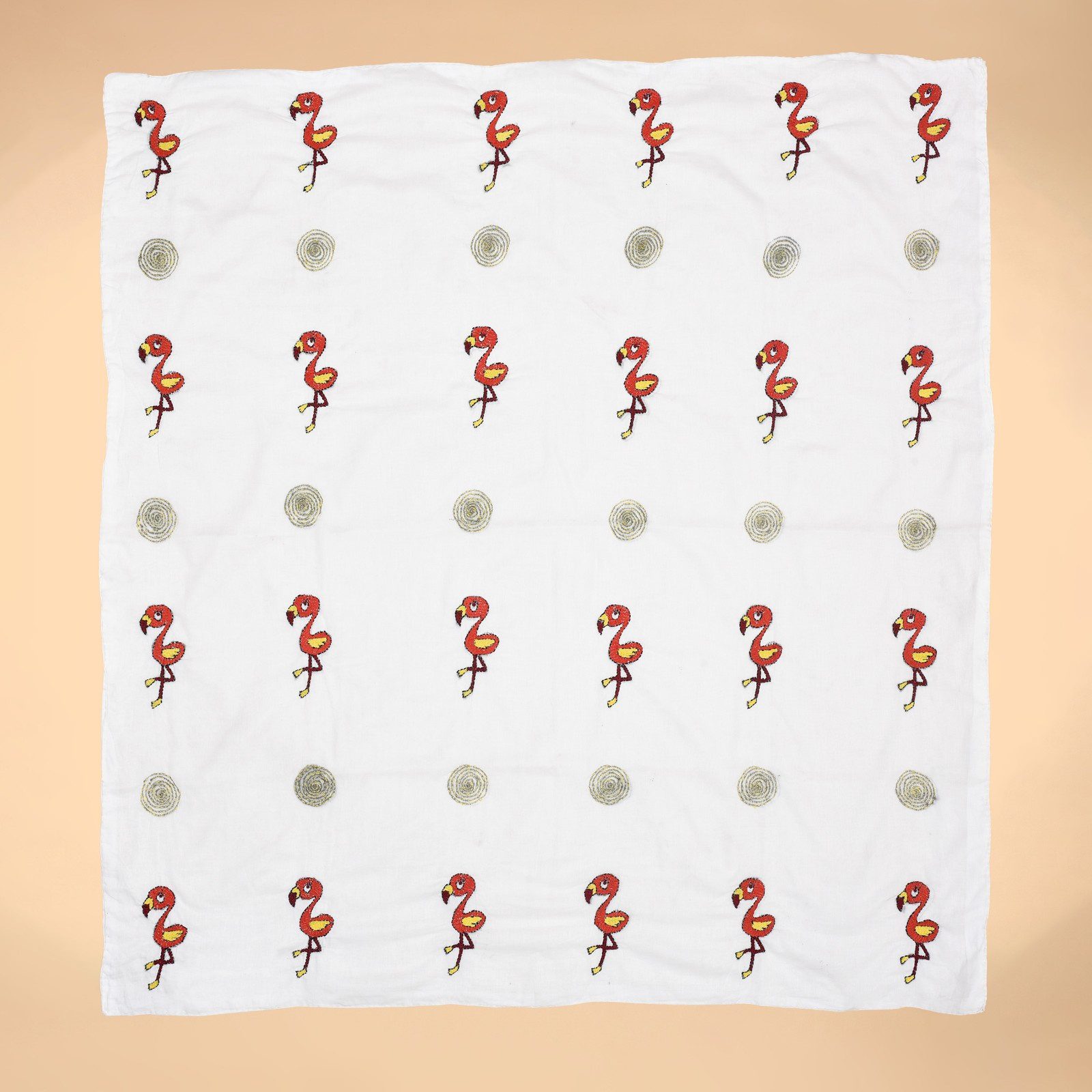 White Flamingo Design Hand Embroidered Mulmul Nakshi Kantha