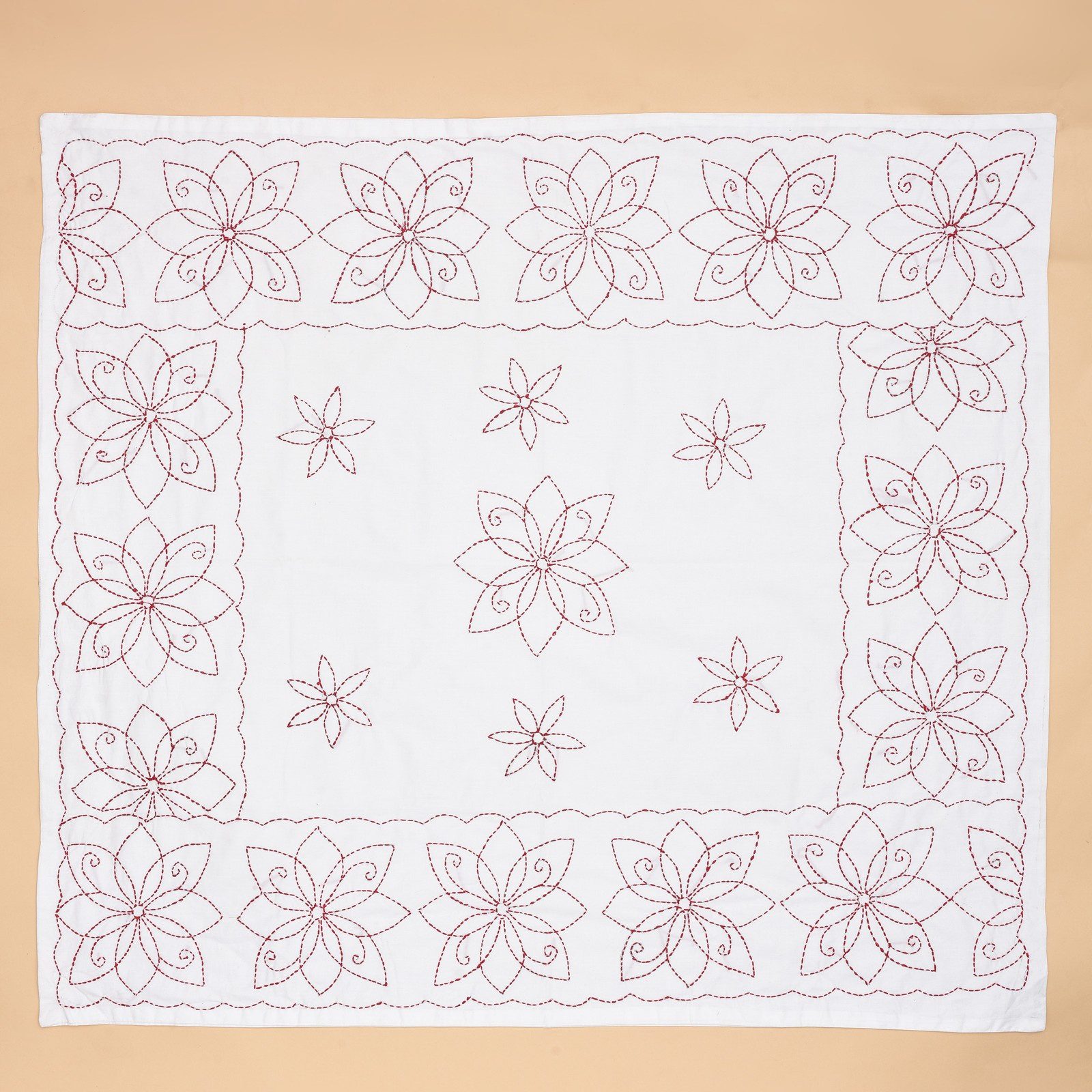 White Floral Design Hand Embroidered Cotton Nakshi Kantha