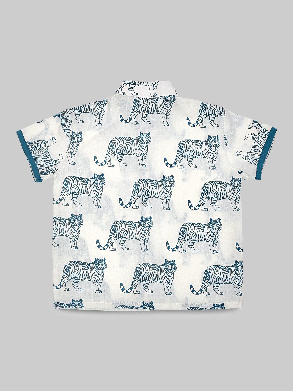 White Hand Block Tiger Design Cotton Shirt Pant Set - Image 3