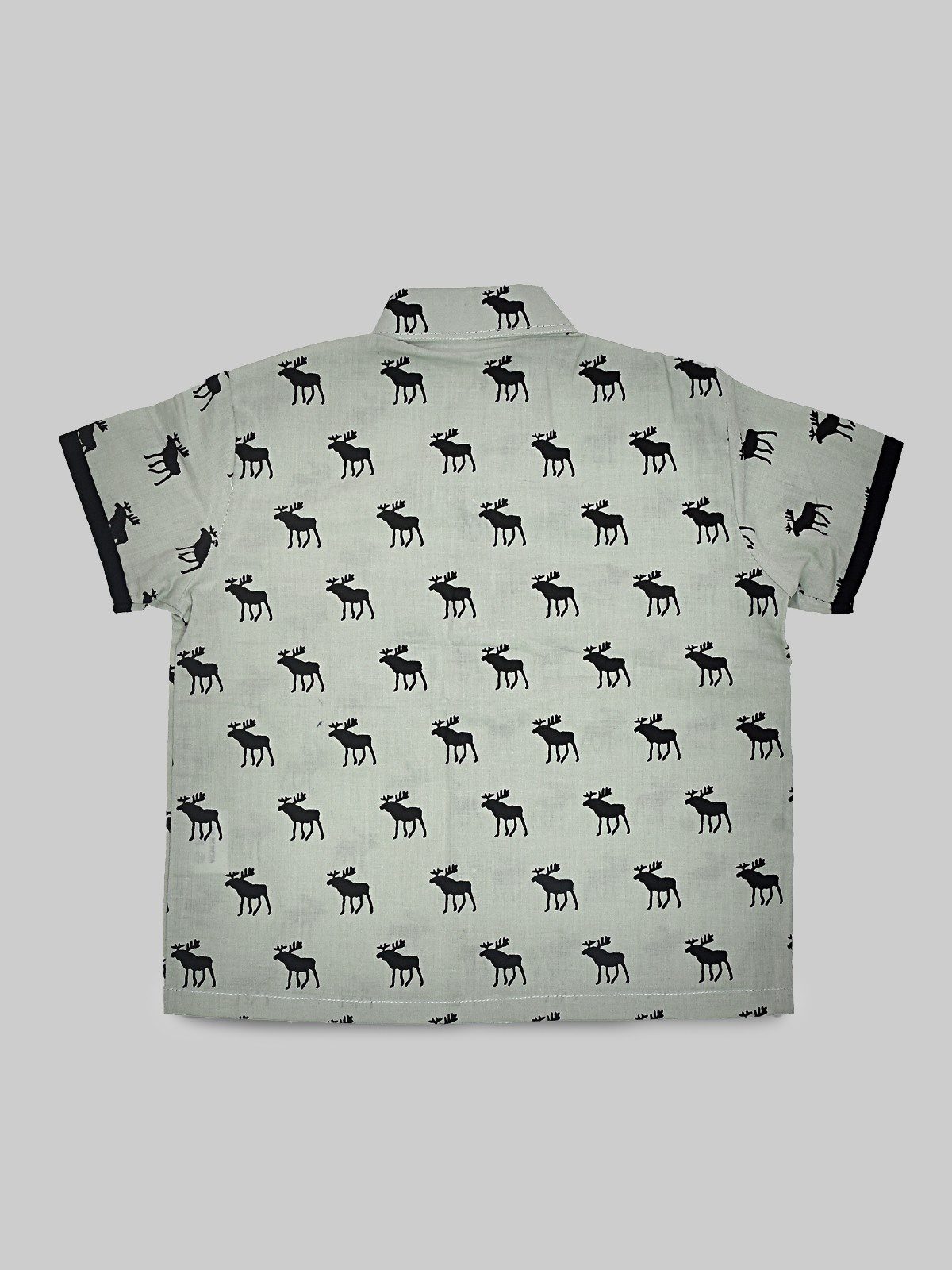 Grey Printed Reindeer Design Cotton Shirt Pant Set - Image 3