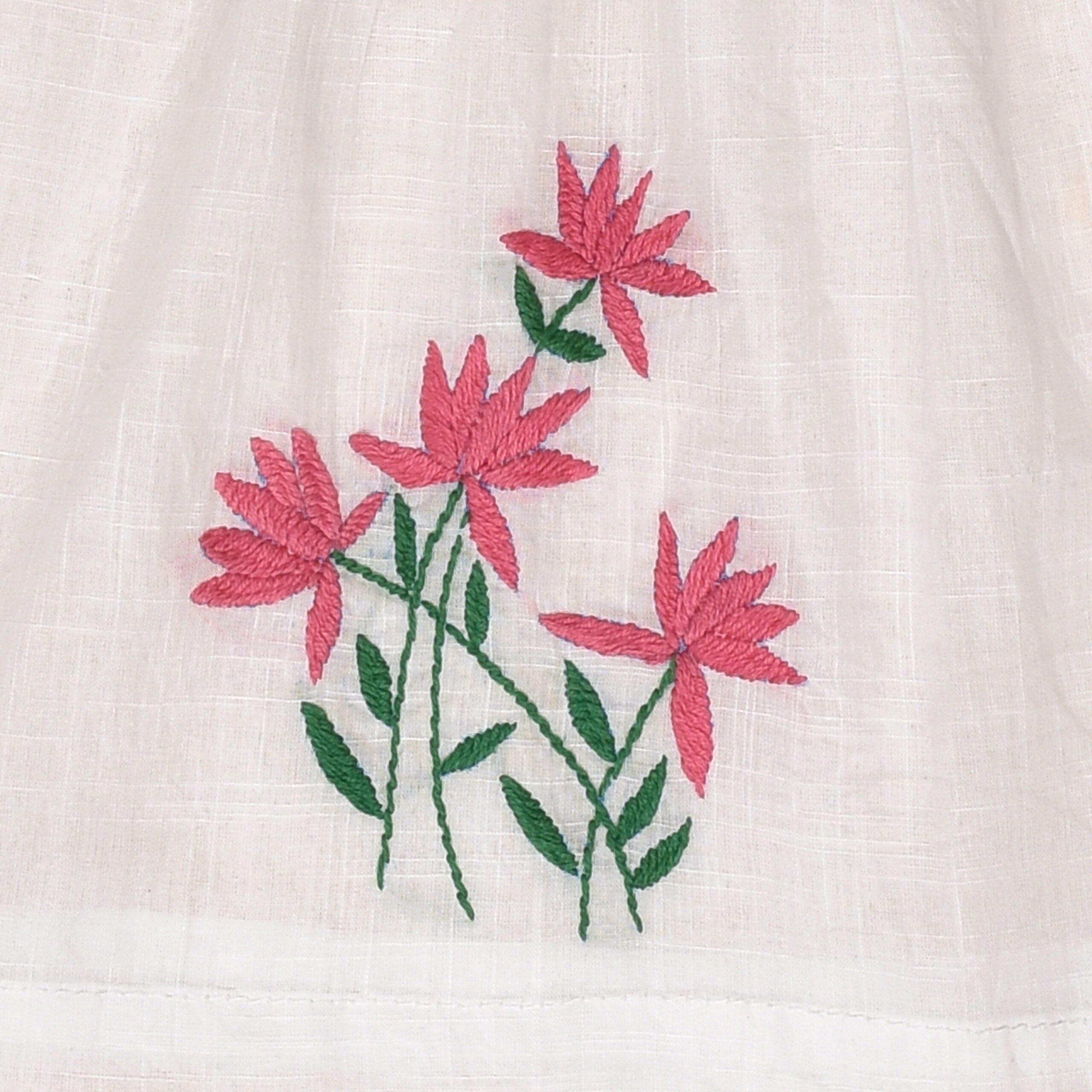 White Cotton Baby Dress with Lotus Design Hand Embroidery - Image 3