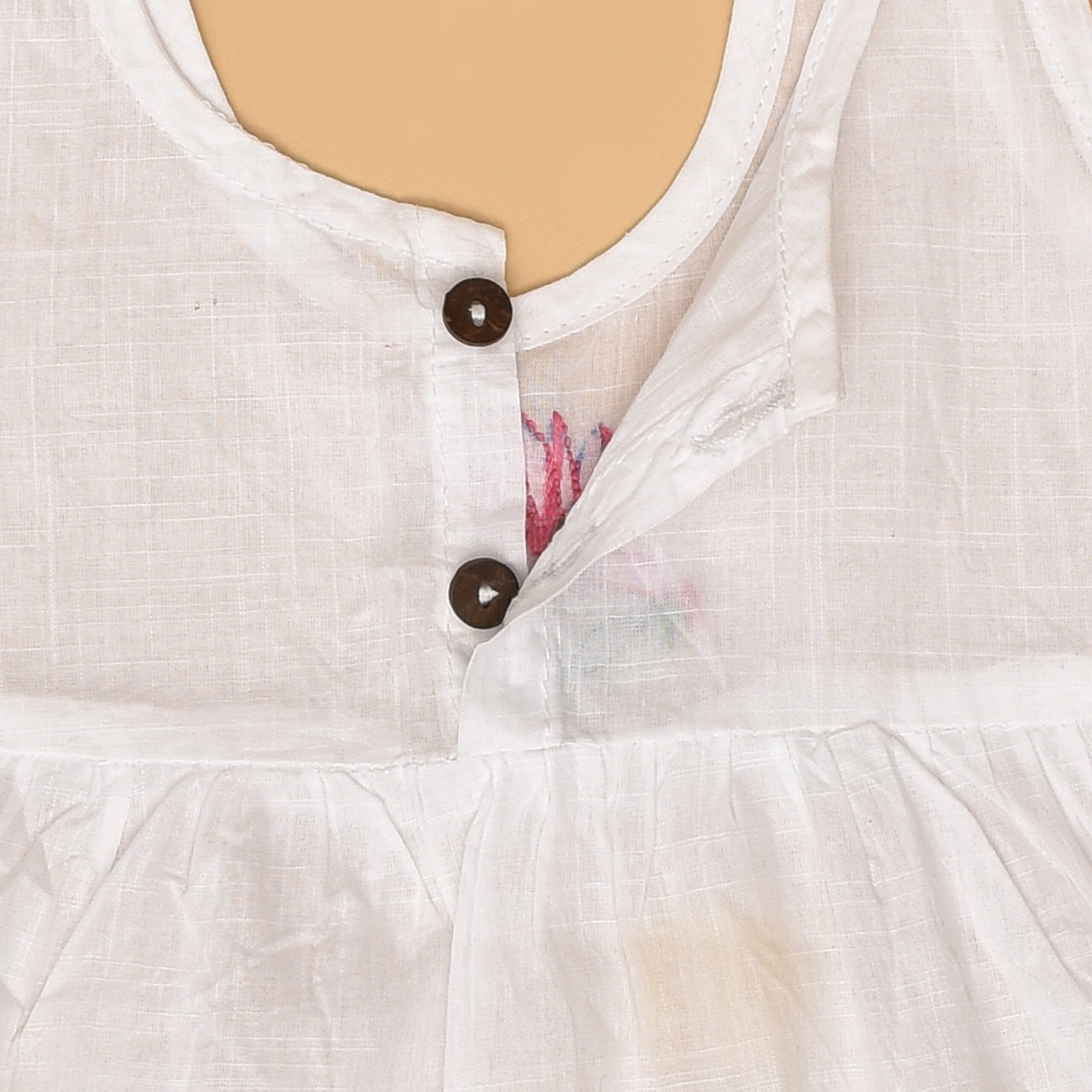 White Cotton Baby Dress with Lotus Design Hand Embroidery - Image 4