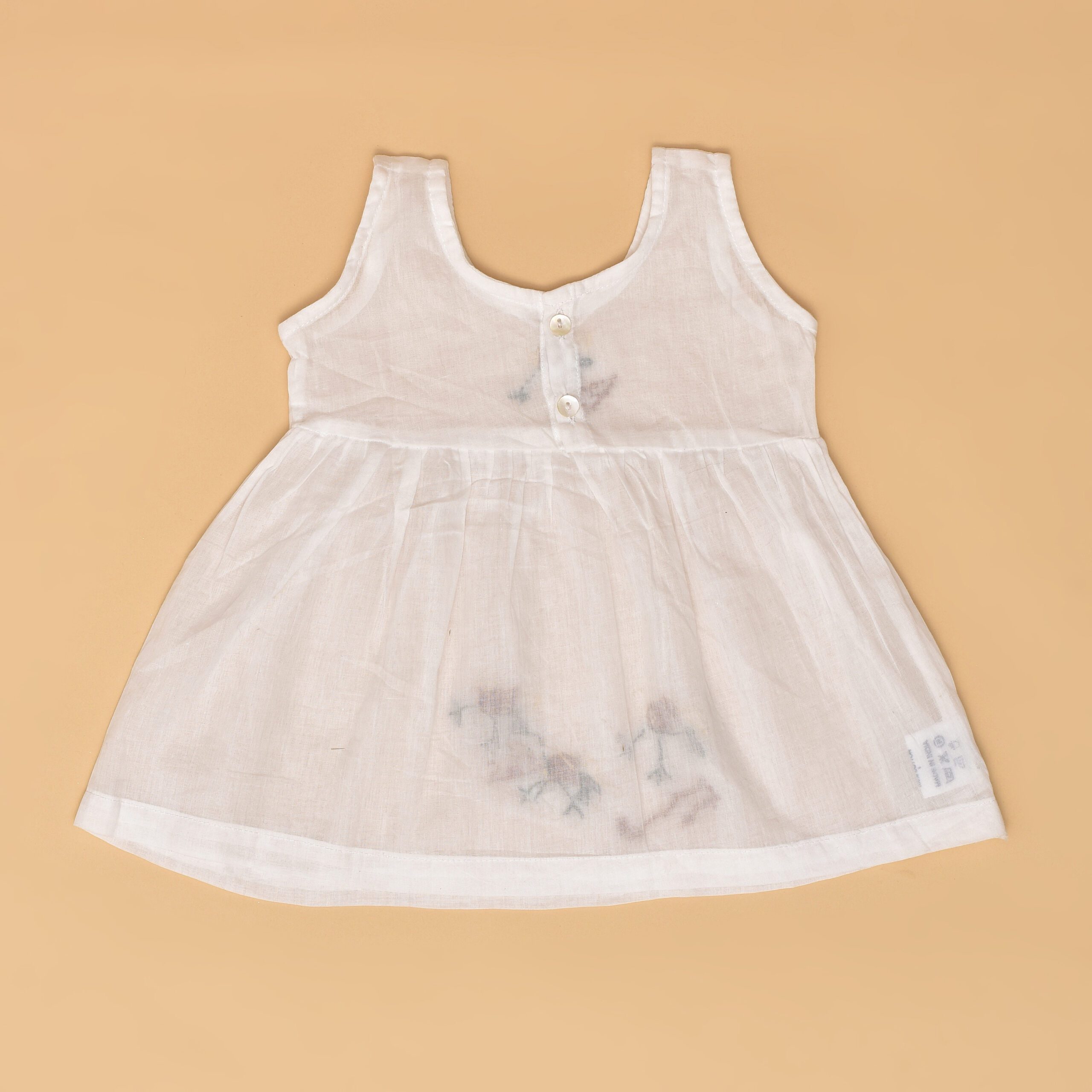 White Mulmul Baby Dress with Hen Design Hand Embroidery - Image 3